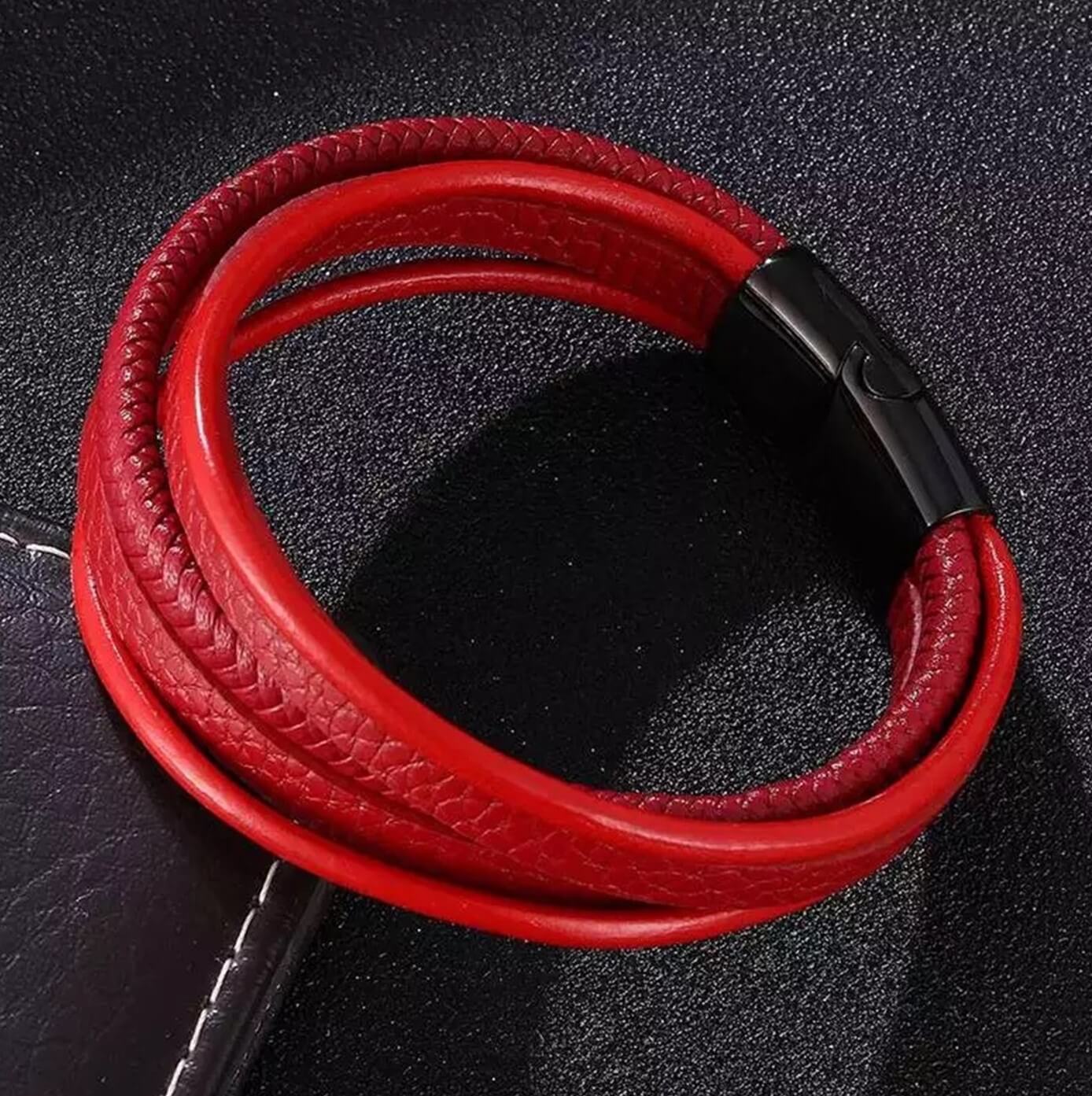 Unisex Red Leather Bracelet
