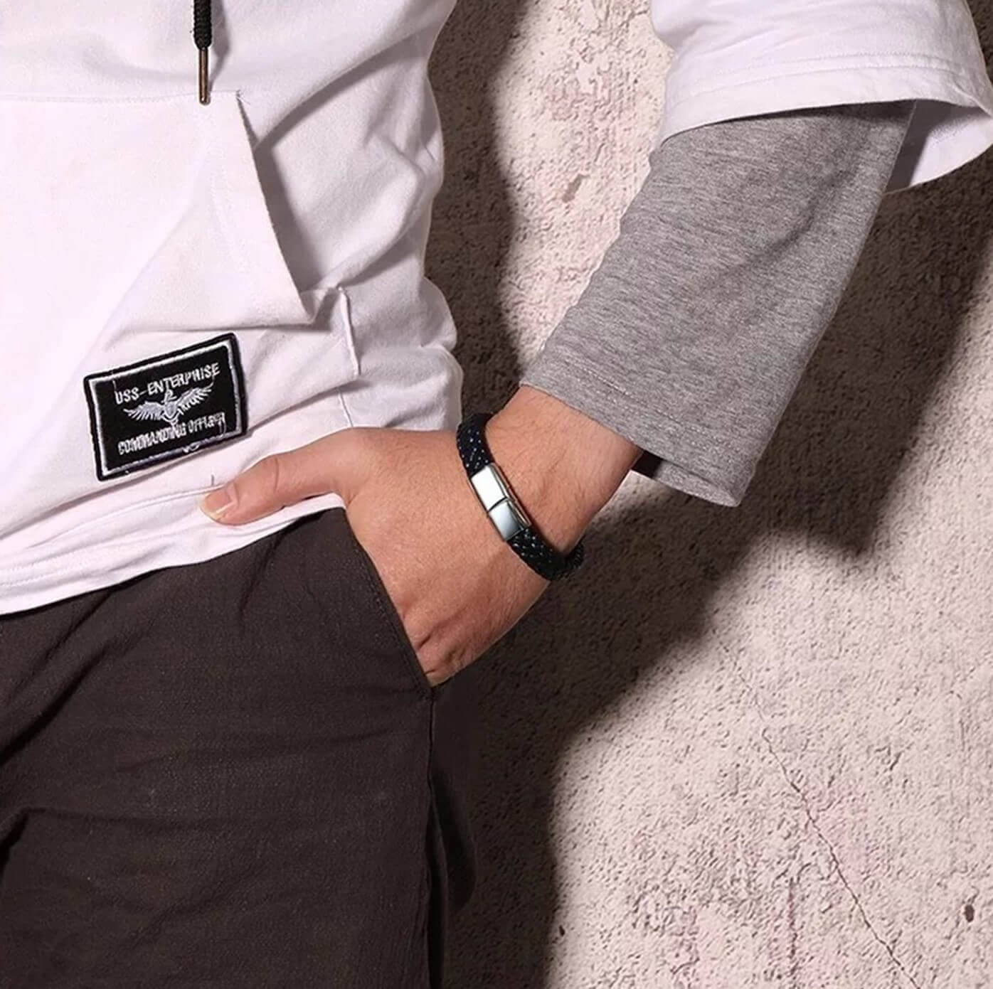 Mens Energy Leather Bracelet