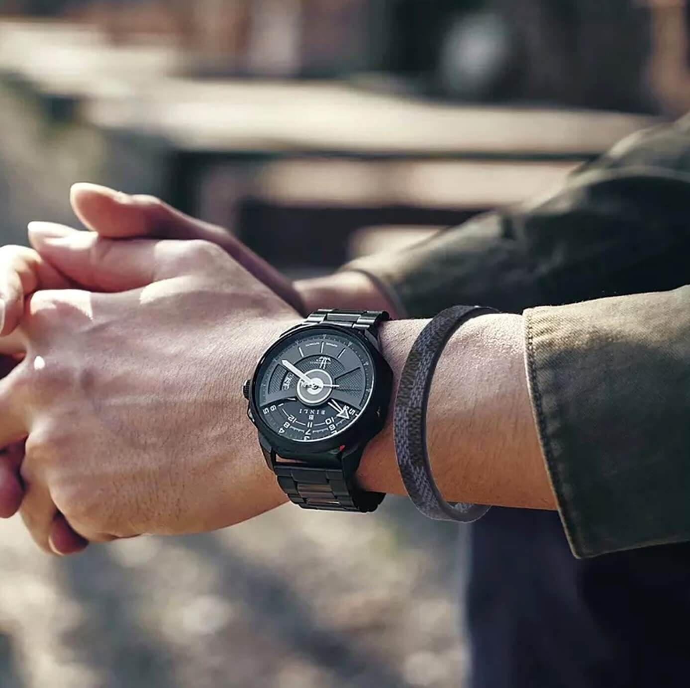 Stone Inlay Leather Bracelet