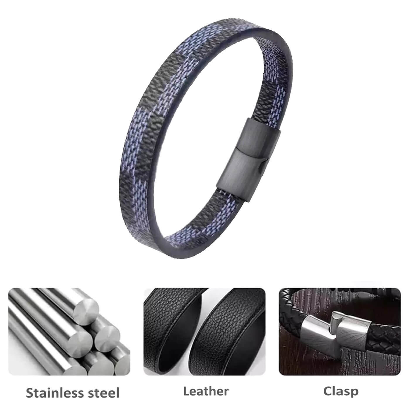 Stone Inlay Leather Bracelet