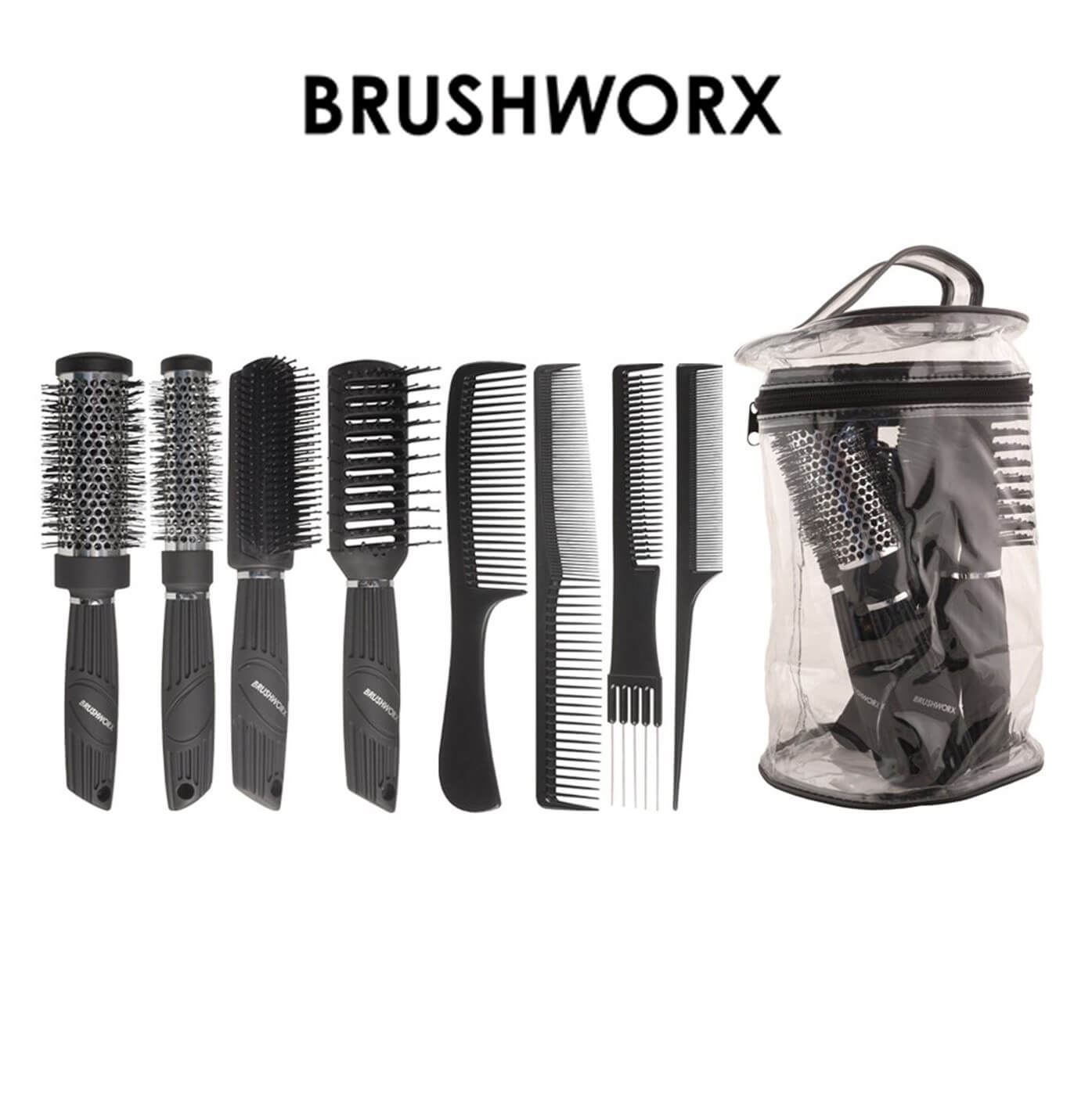 Brushworx Pro Hair Brush and Comb Pack 8pc