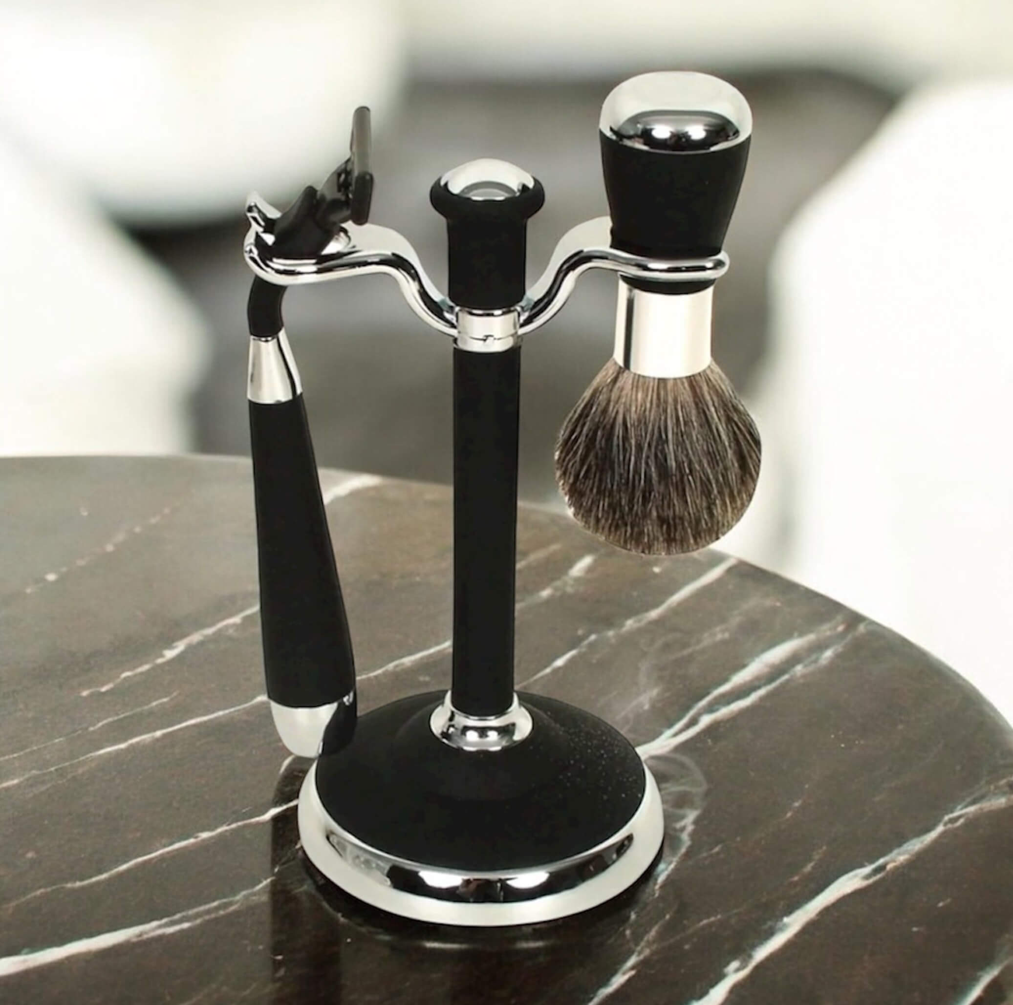 Comoy Mach3 Black/Chrome Shave Set