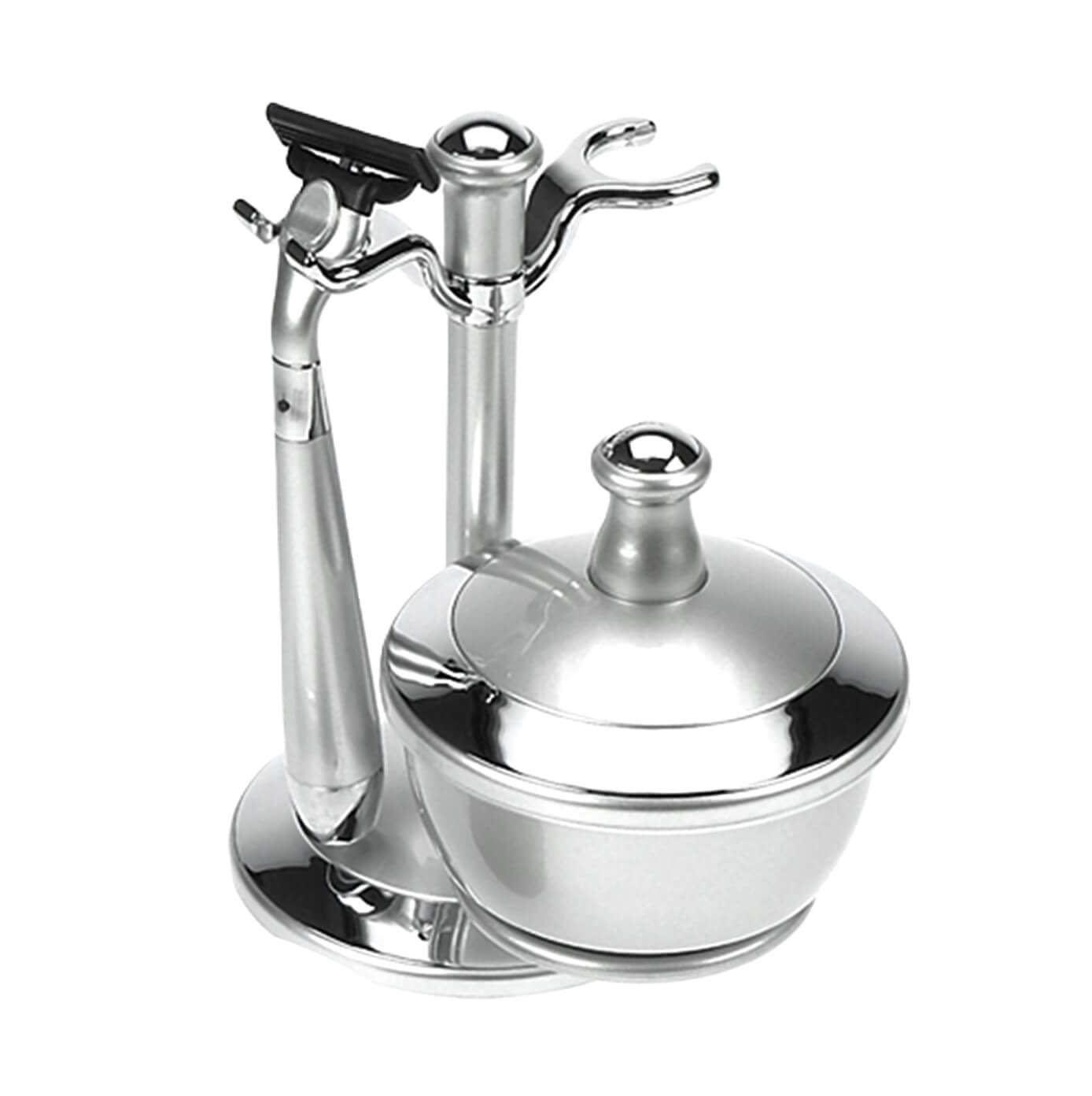 Comoy Mac3 Pewter/Chrome Shave Set/Bowl