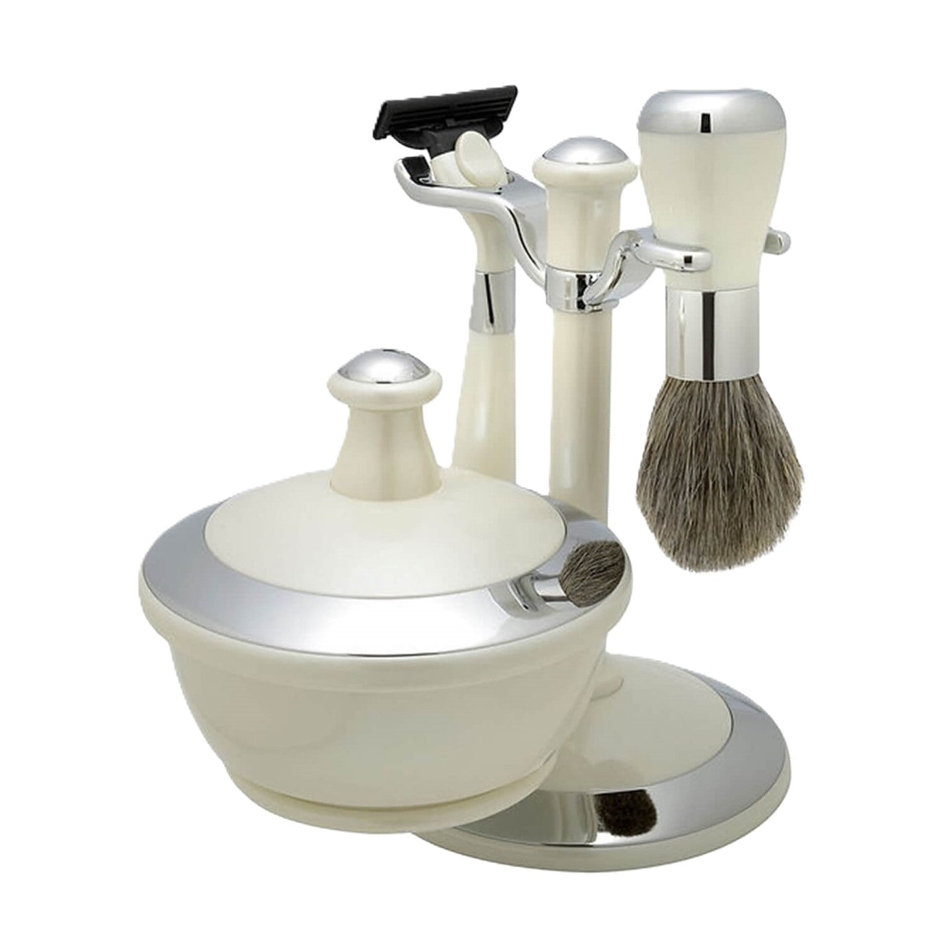 Comoy Mac3 White/Chrome Shave Set/Bowl