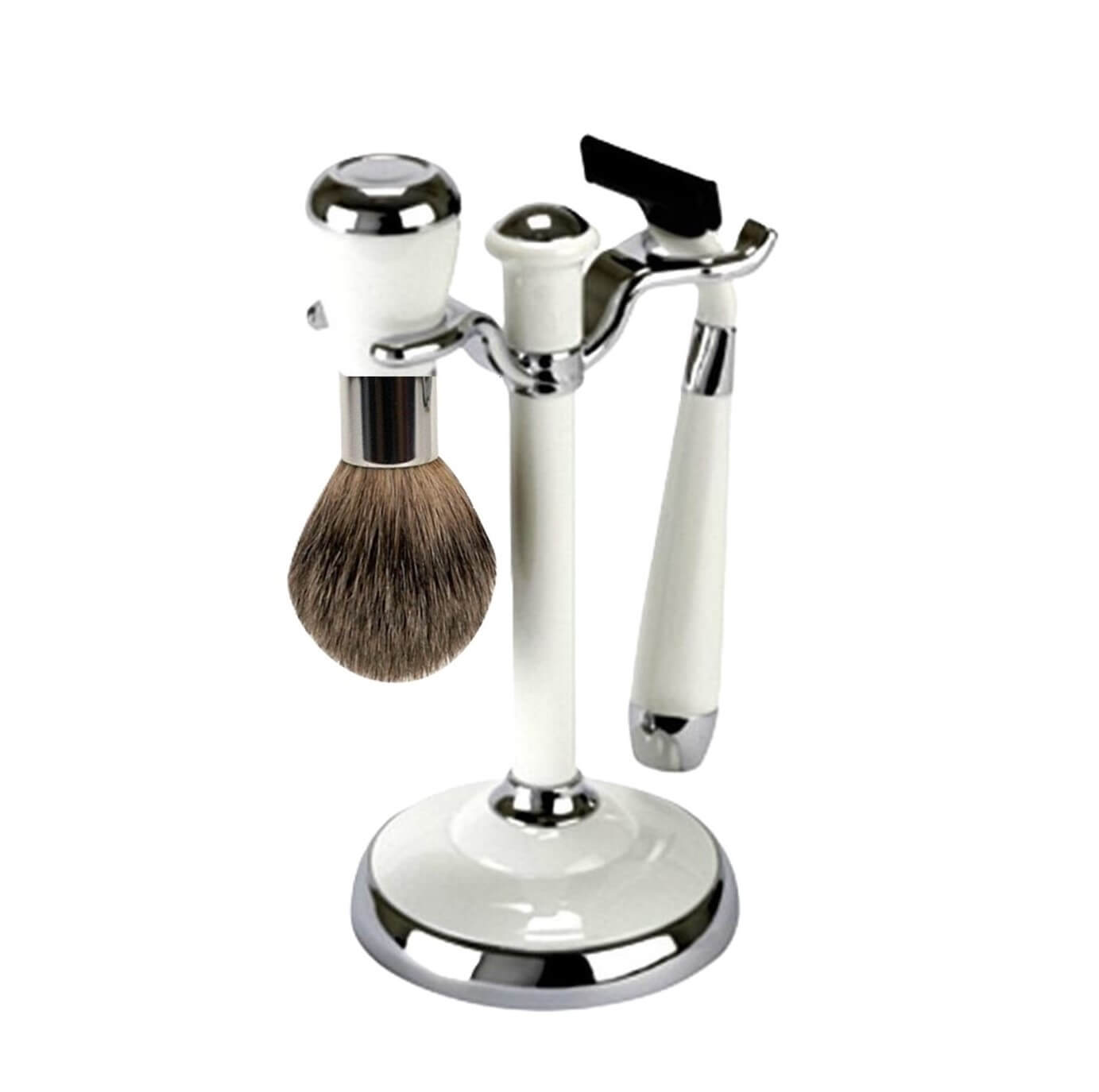 Comoy Mach3 White/Chrome Shave Set