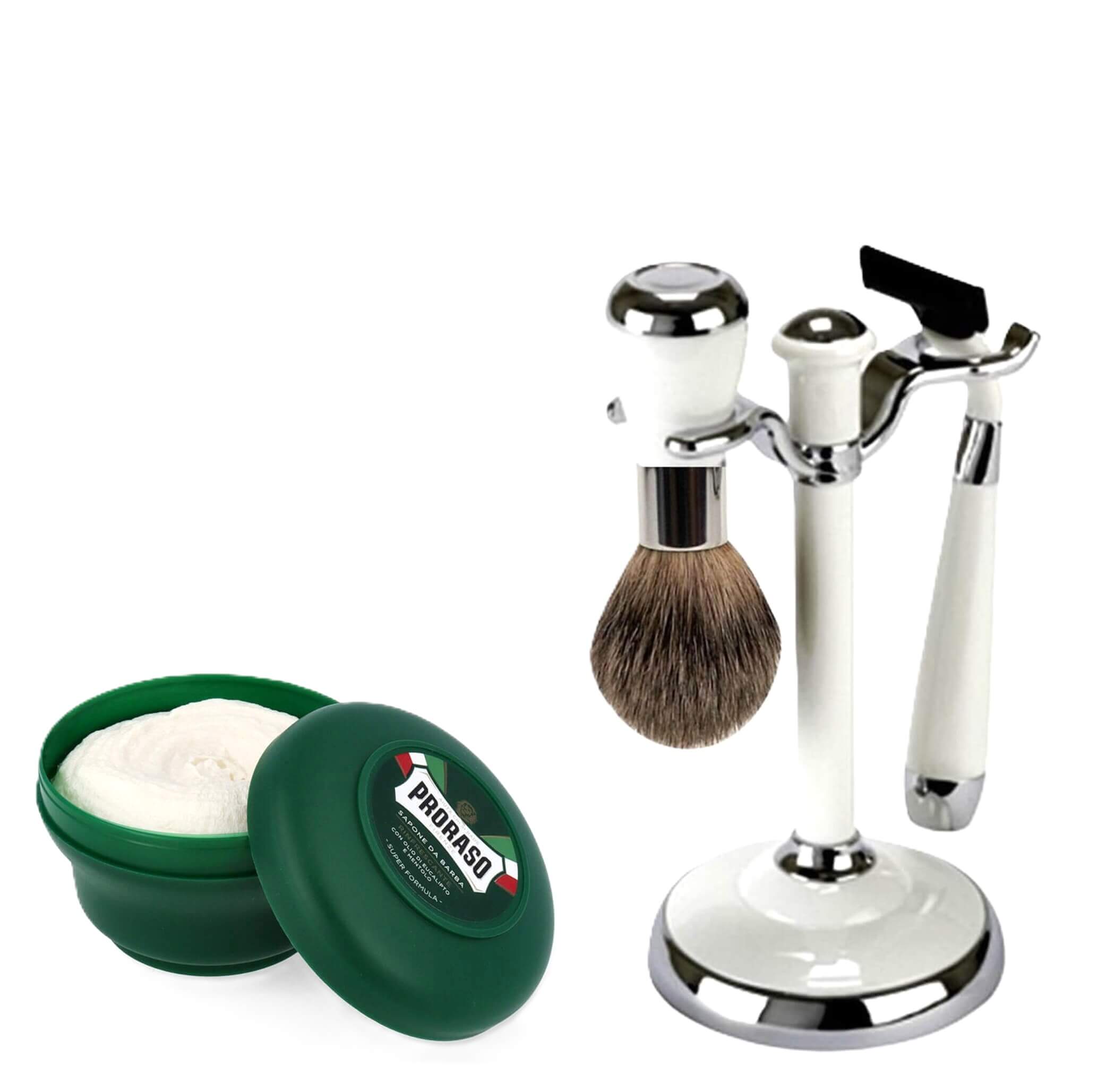 Comoy 3-Piece Shave Set + Hydrating Proraso Soap