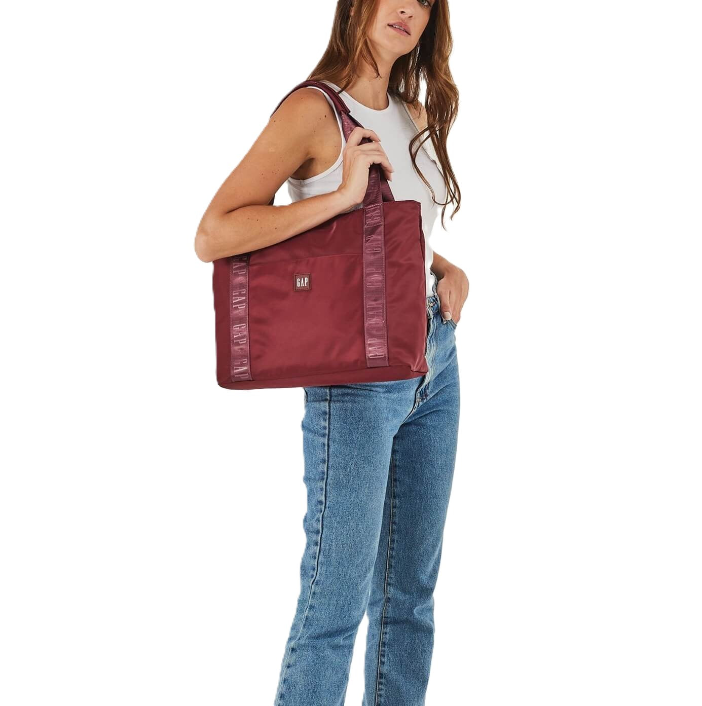 GAP Ladies RFID Nylon Tote Bag in Wine