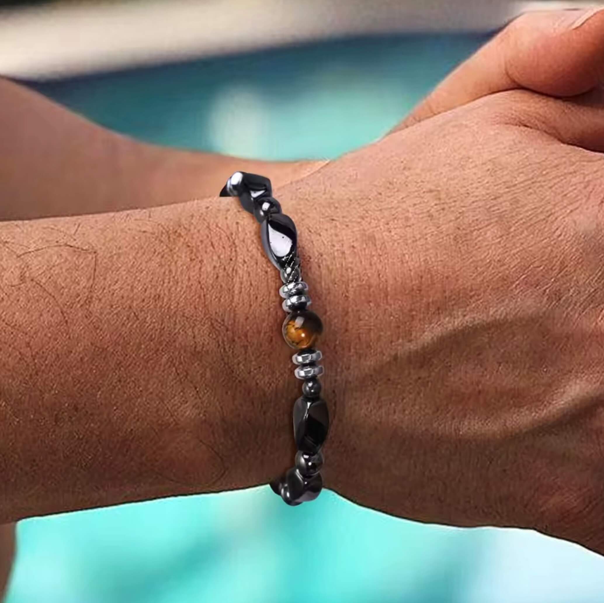 Tiger Eye and Hematite Stone Bracelet