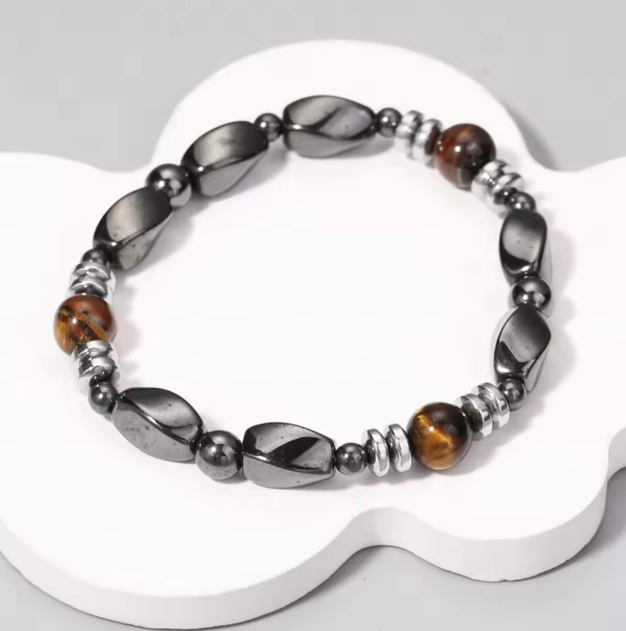 Tiger Eye and Hematite Stone Bracelet