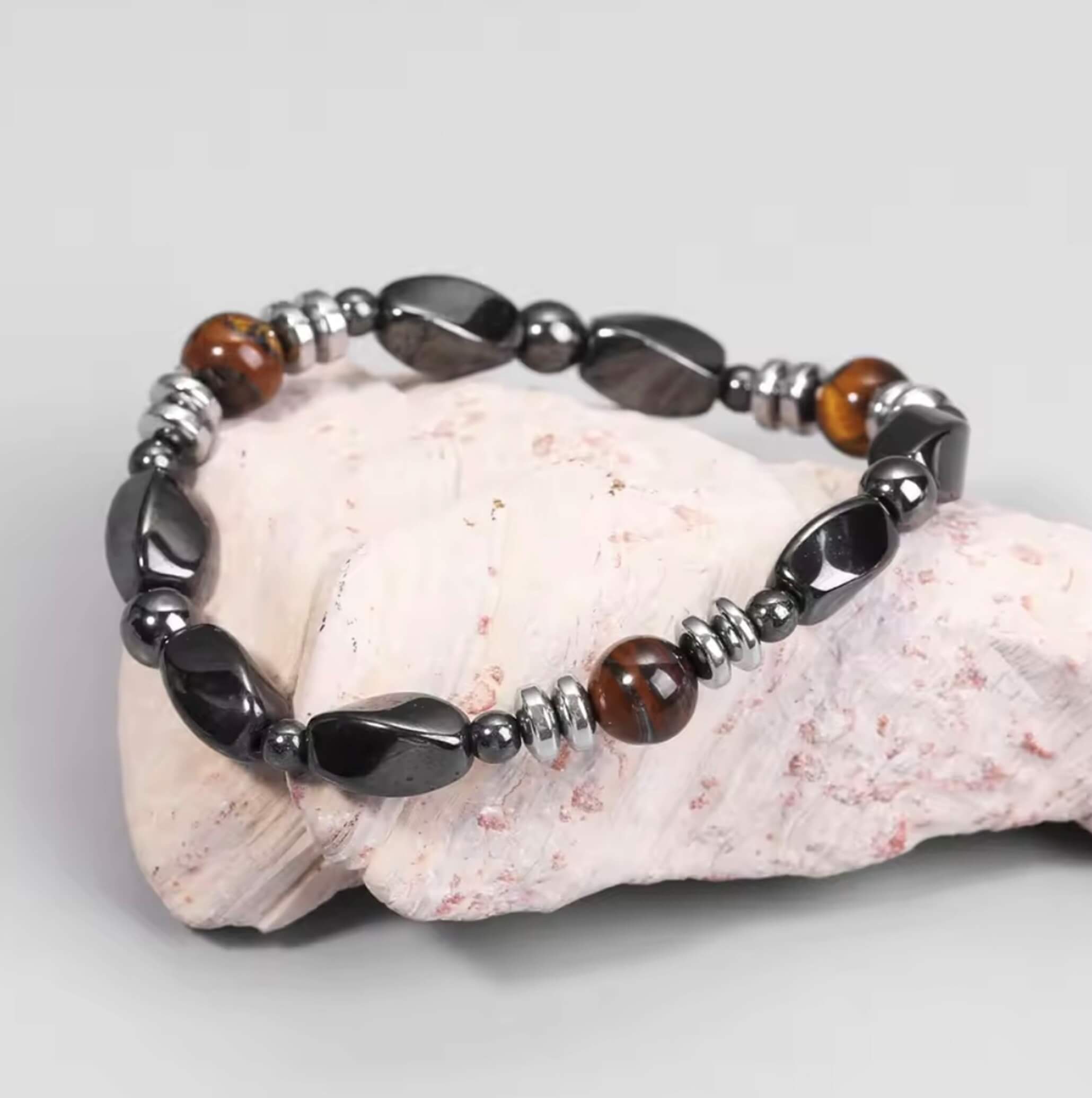 Tiger Eye and Hematite Stone Bracelet