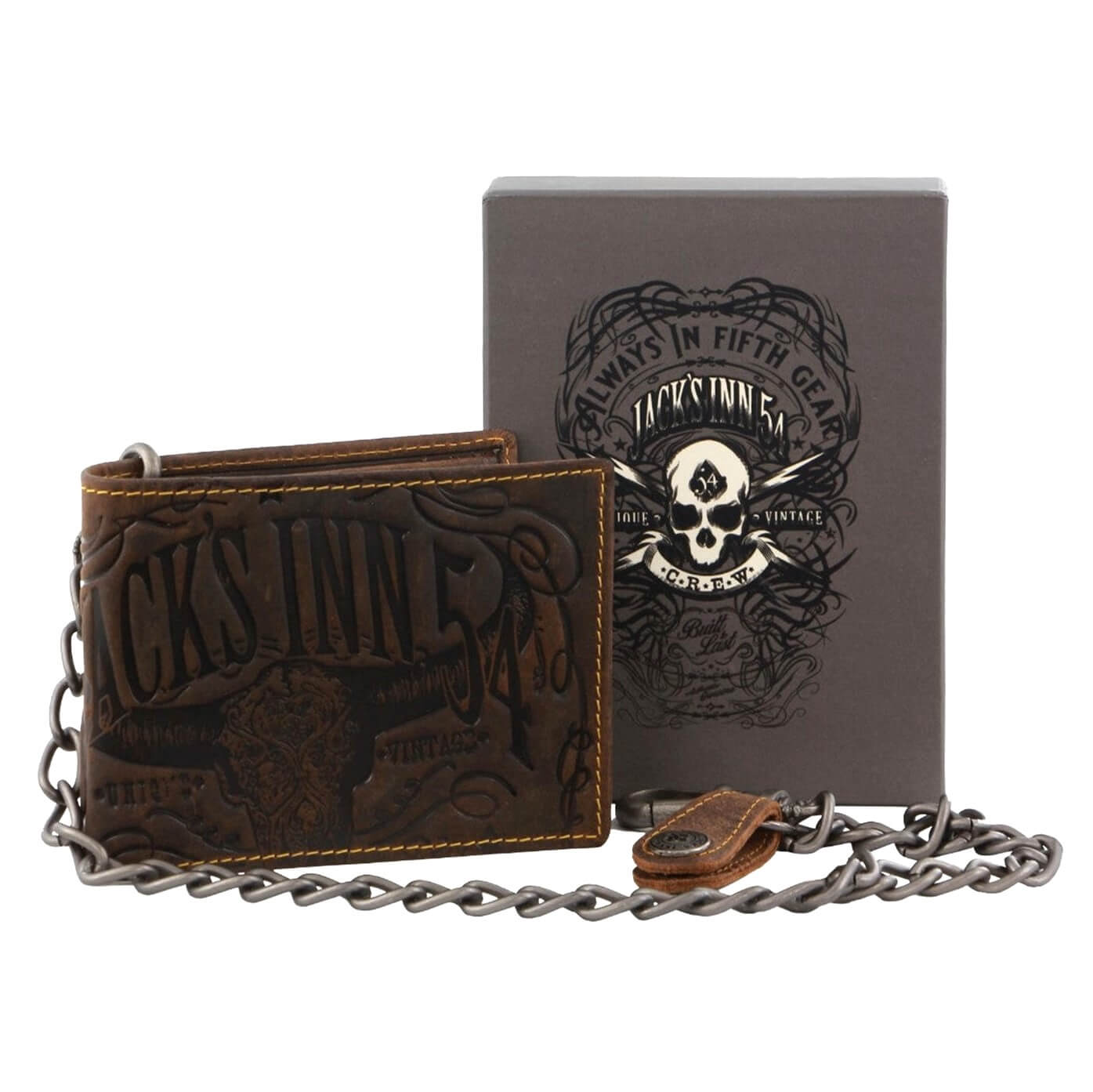 Jacks Inn 54-Spade Mens Leather Wallet with Detachable Chain