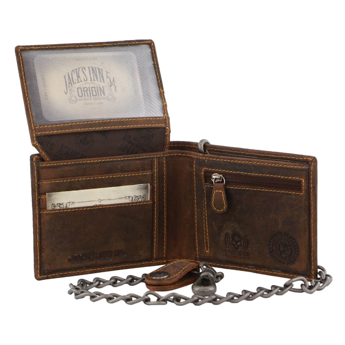 Jacks Inn 54-Spade Mens Leather Wallet with Detachable Chain
