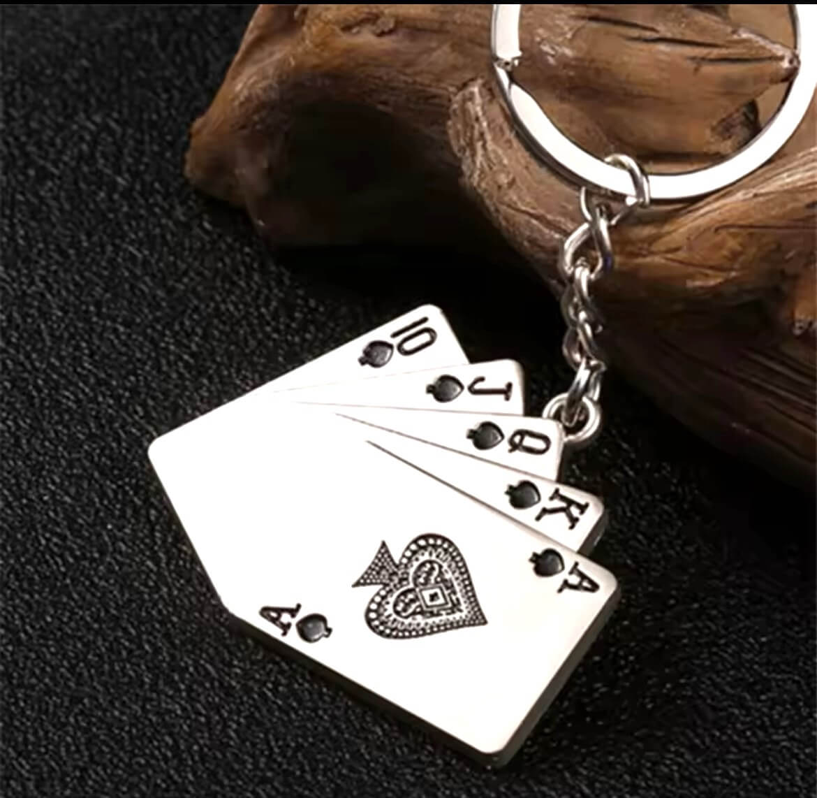 Straight Flush Black Cards Keyring Holder