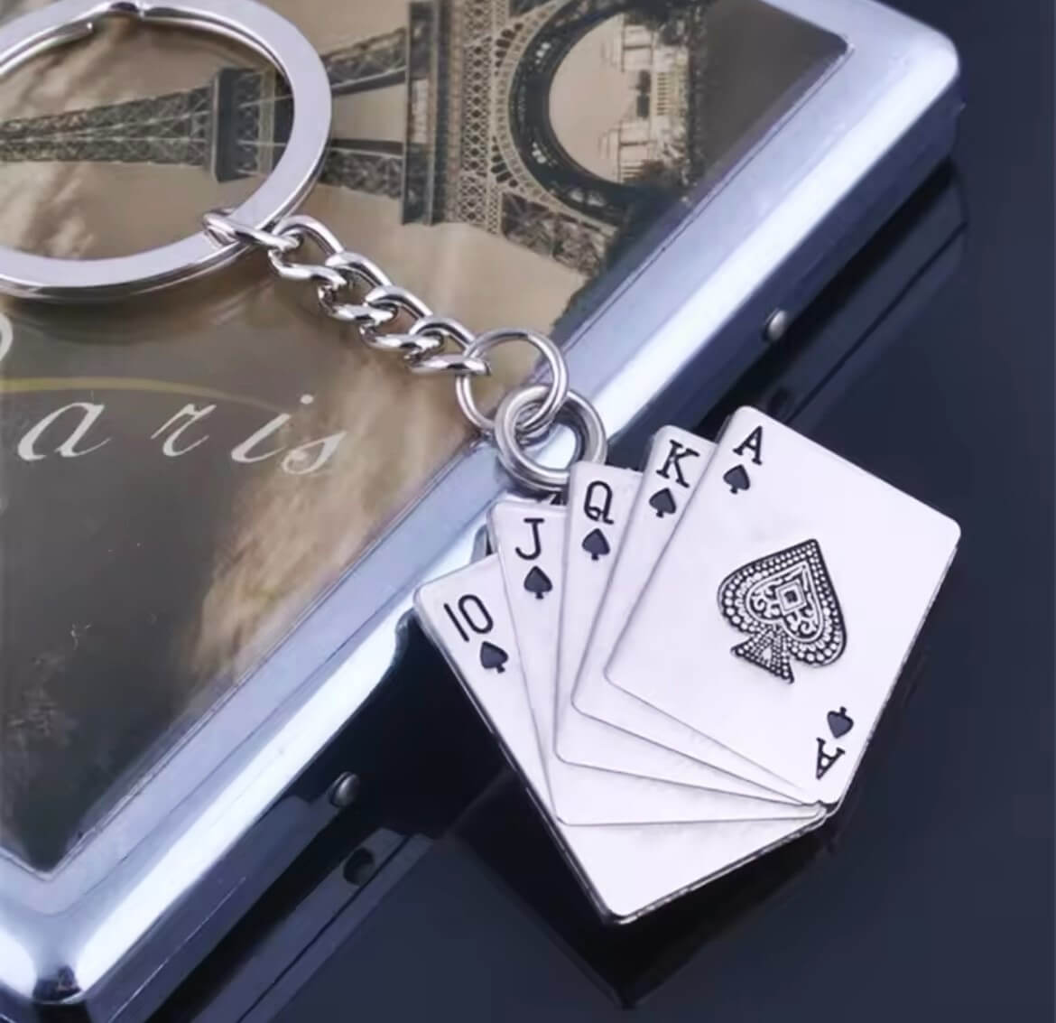 Straight Flush Black Cards Keyring Holder