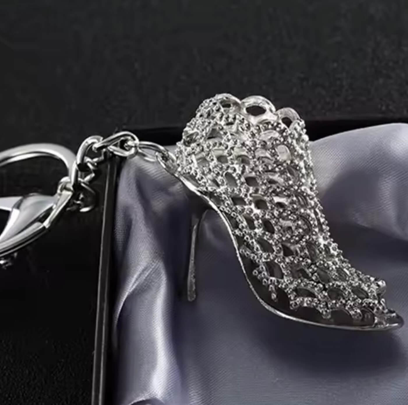 Silver Crystal Heel Keyring + Clasp