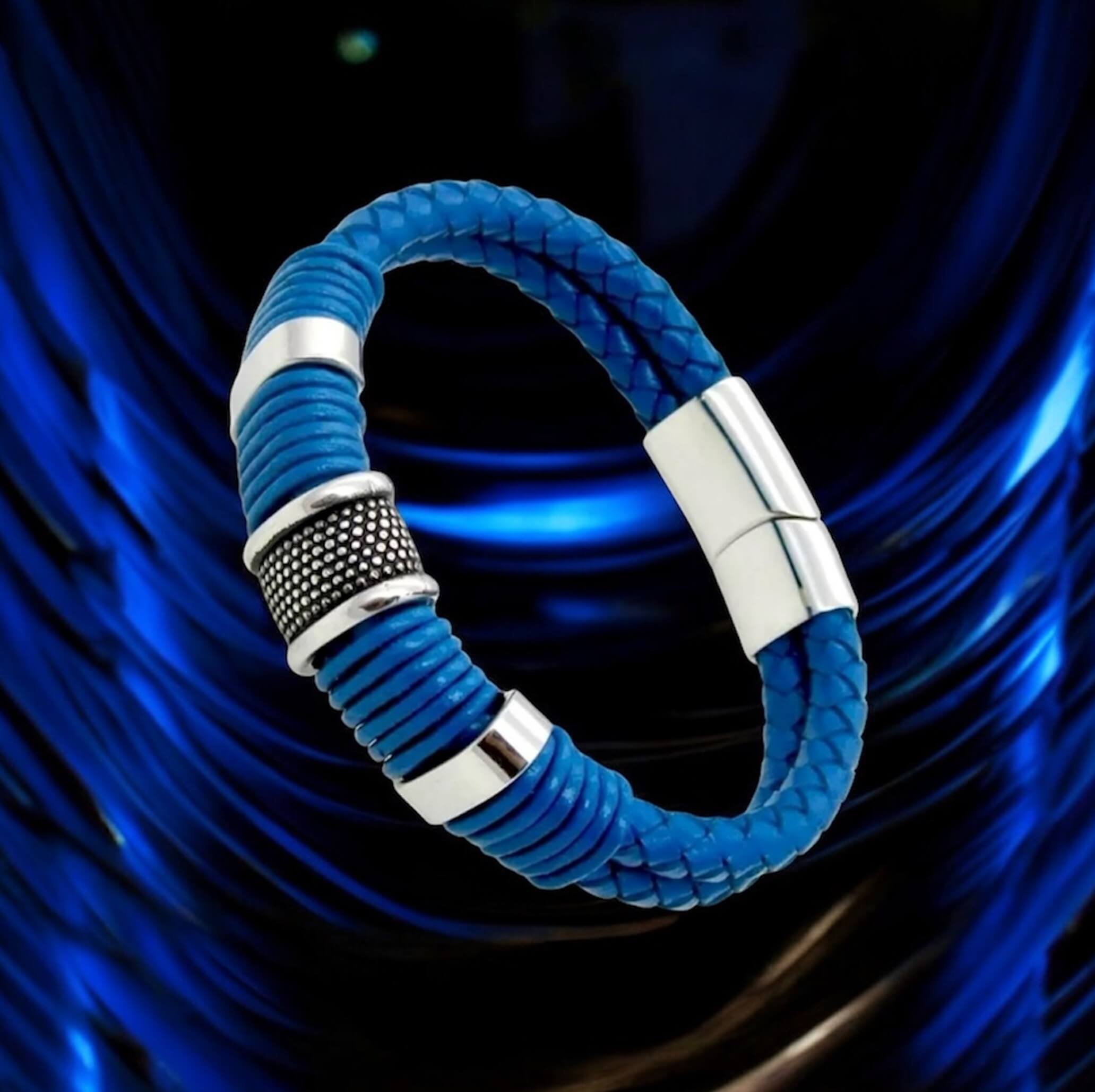 Mens Buckle Leather Bracelet/Navy