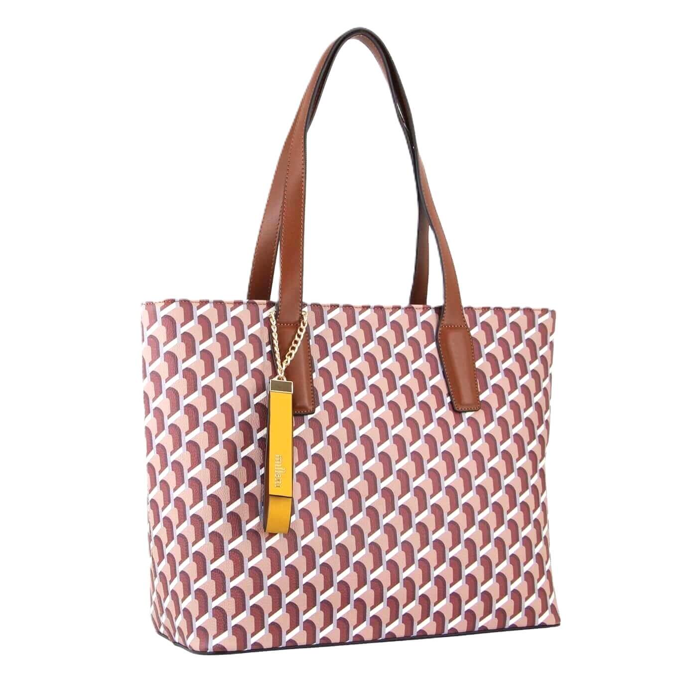 Milleni Ladies Geometric Fashion Tote Bag in Brown