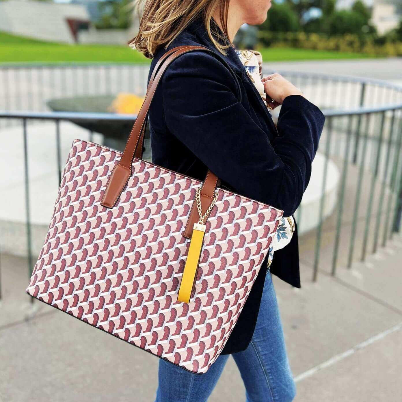 Milleni Ladies Geometric Fashion Tote Bag in Brown