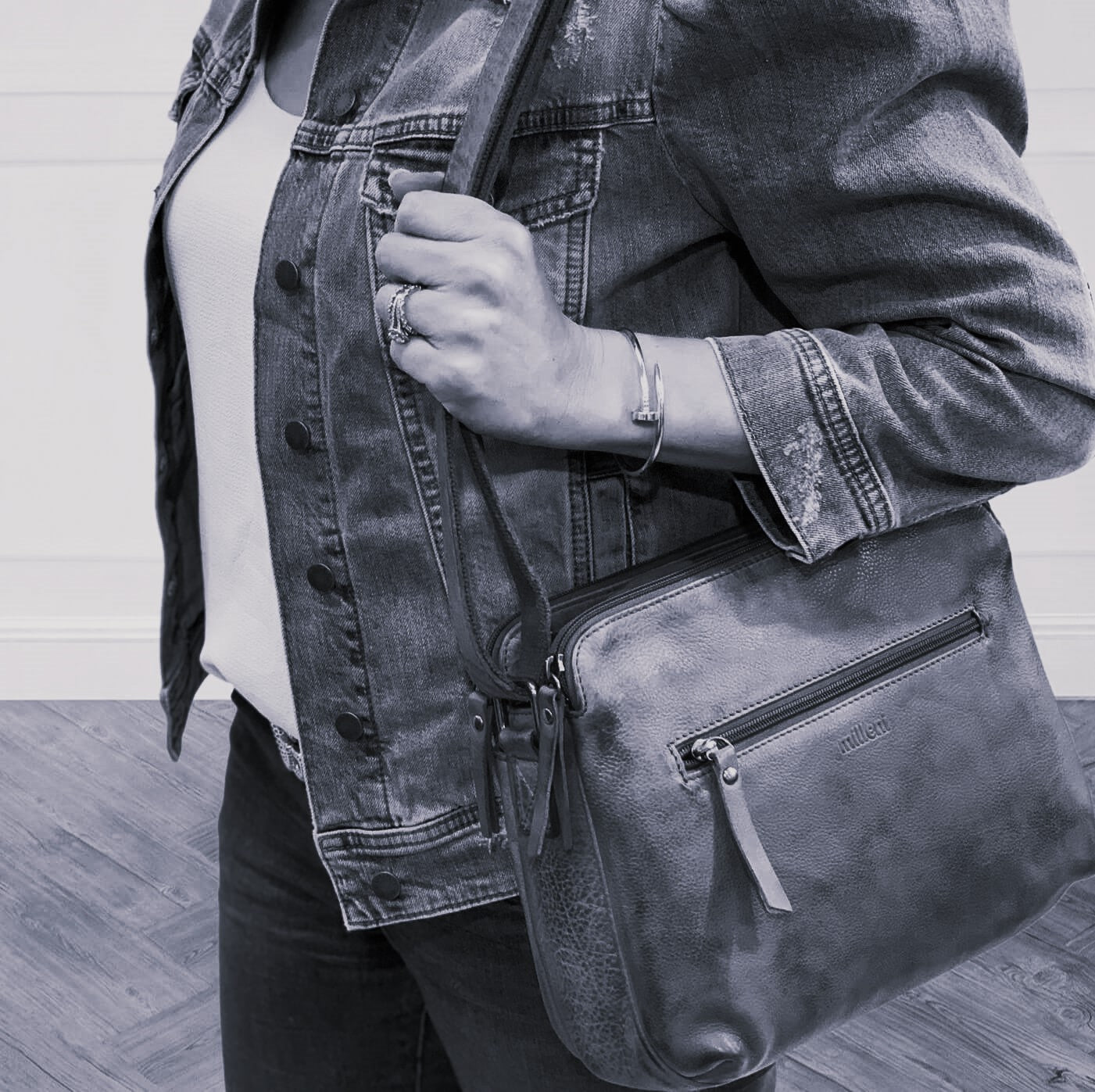 Milleni Ladies Black Nappa Leather Cross-Body Bag