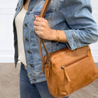 Milleni Ladies Cognac Nappa Leather Cross-Body Bag