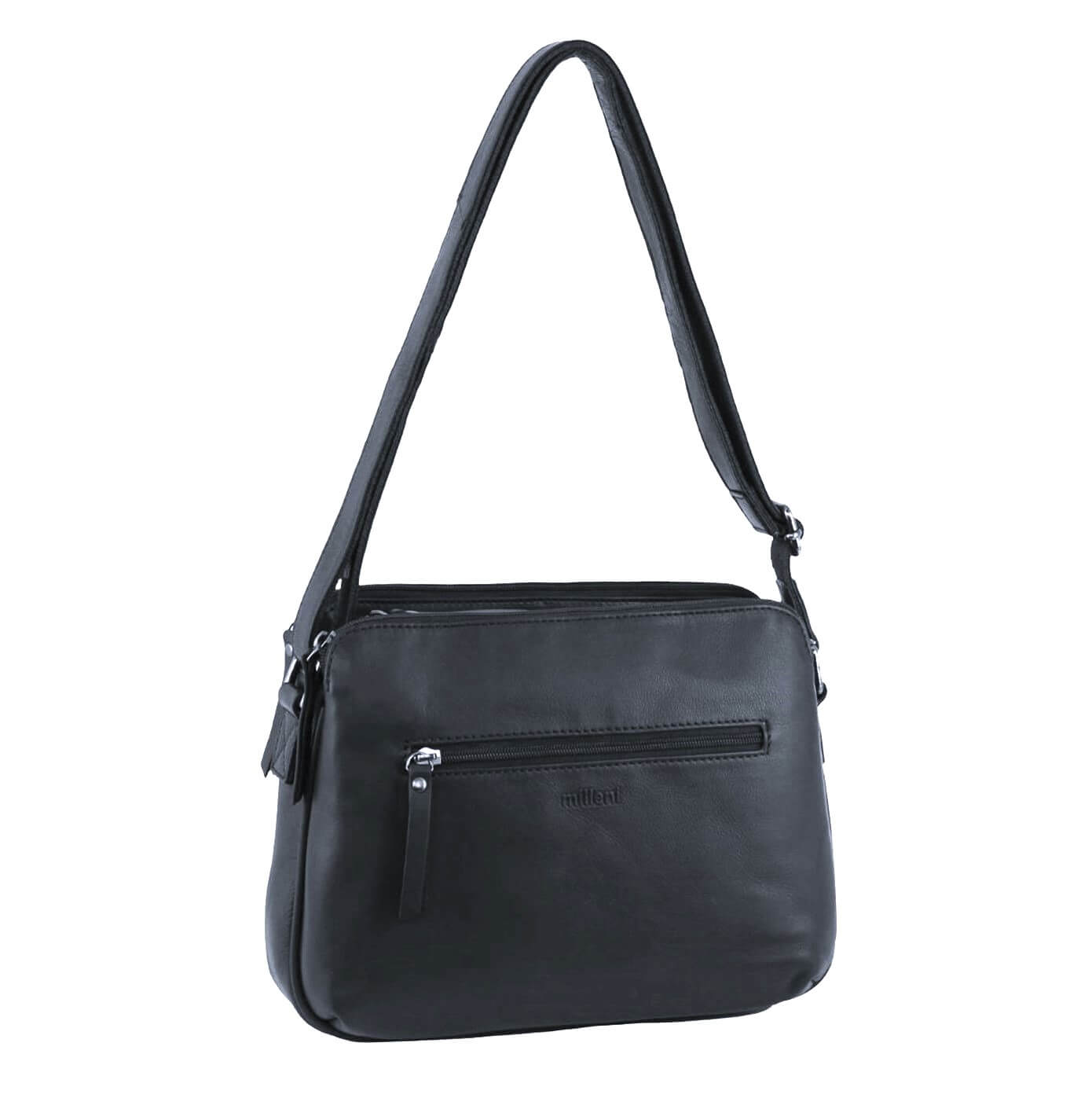 Milleni Ladies Black Nappa Leather Cross-Body Bag