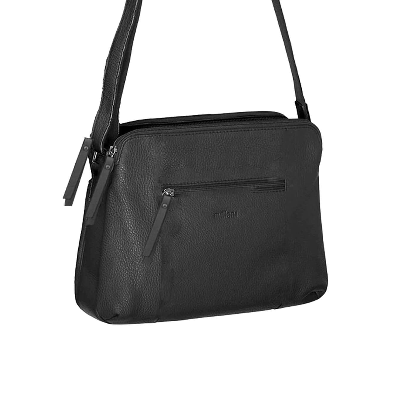 Milleni Ladies Black Nappa Leather Cross-Body Bag