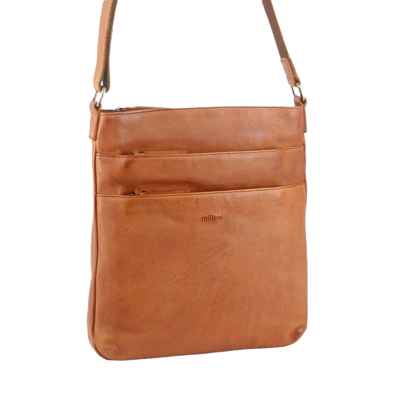 Milleni Ladies Nappa Leather Crossbody Bag in Cognac