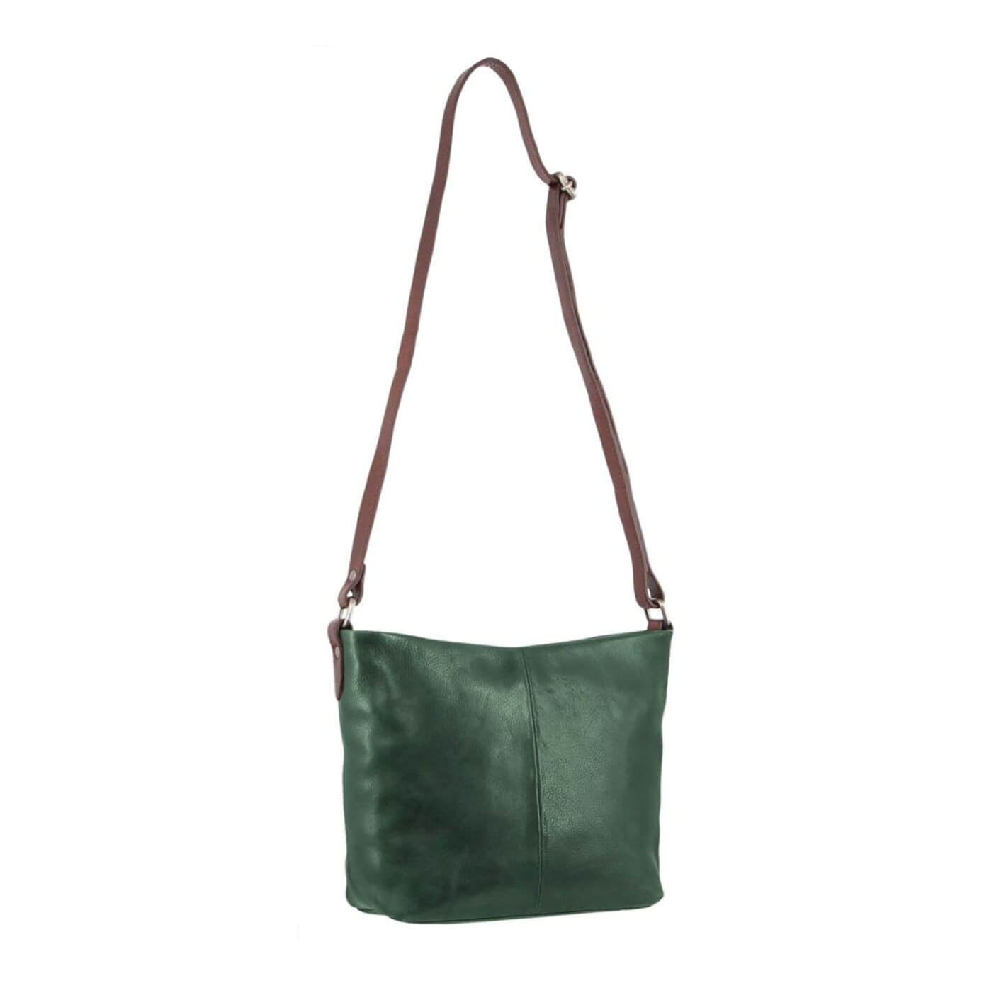 Milleni Ladies Nappa Leather Crossbody Bag in Emerald & Chestnut
