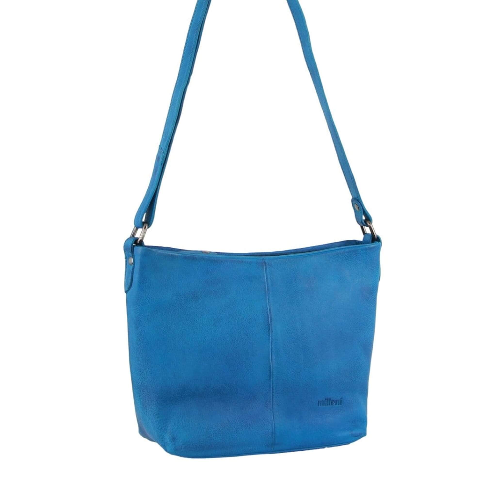 Milleni Ladies Nappa Leather Crossbody Bag in Aqua