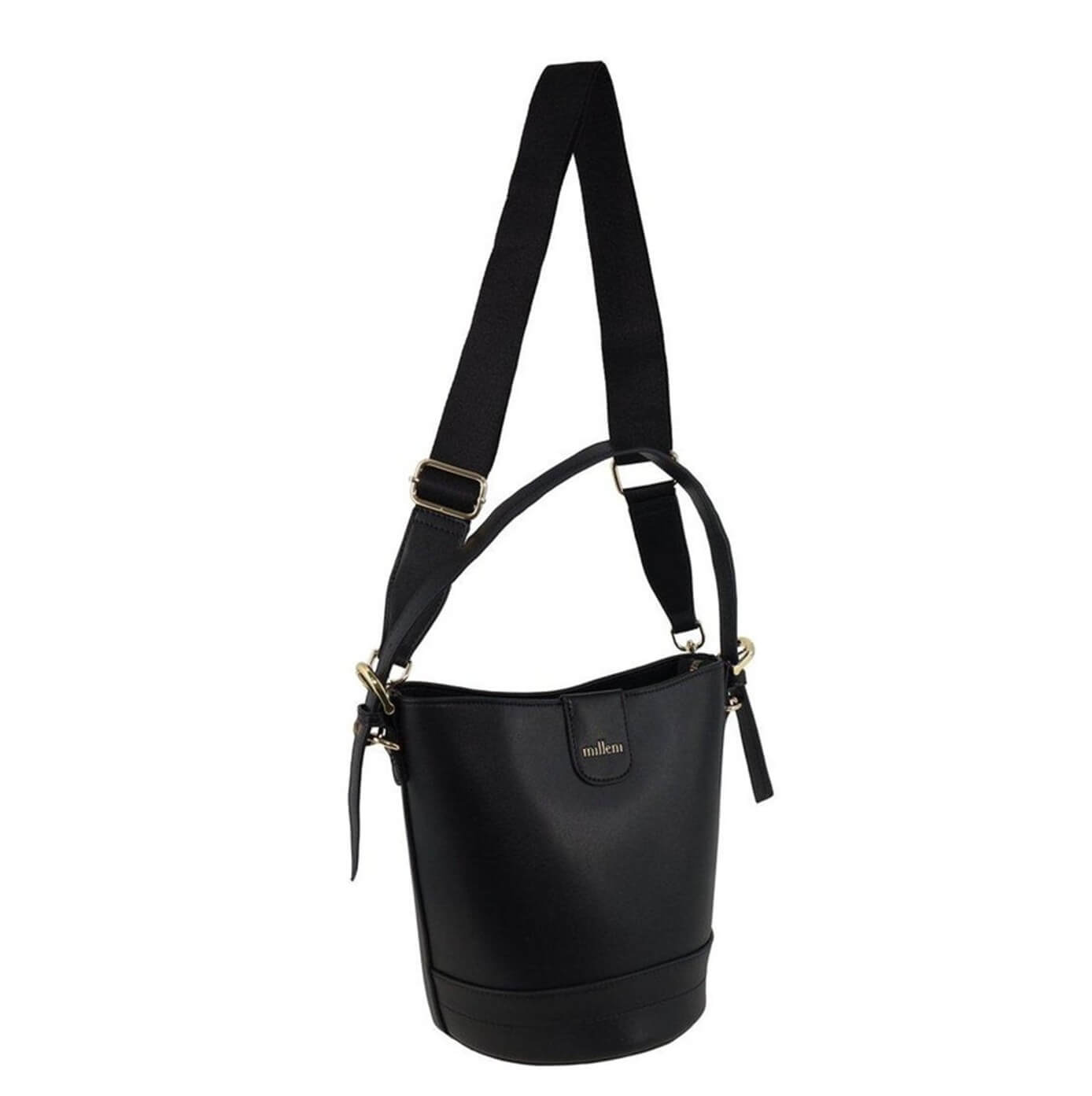 Milleni PV4033 Black Ladies Vegan Leather Bucket Crossbody Bag 