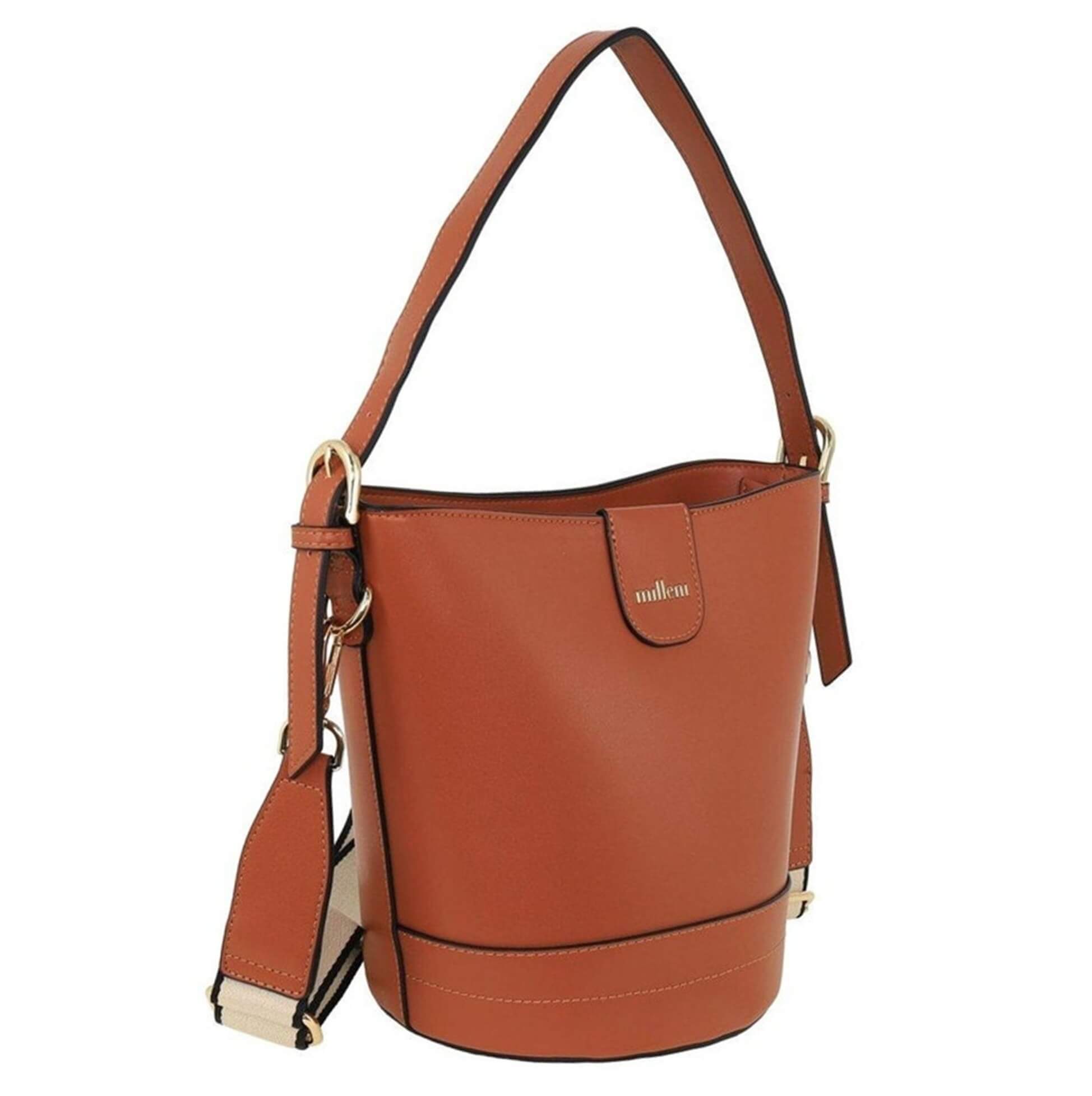 Milleni PV4033 Tan Ladies Vegan Leather Bucket Crossbody Bag 
