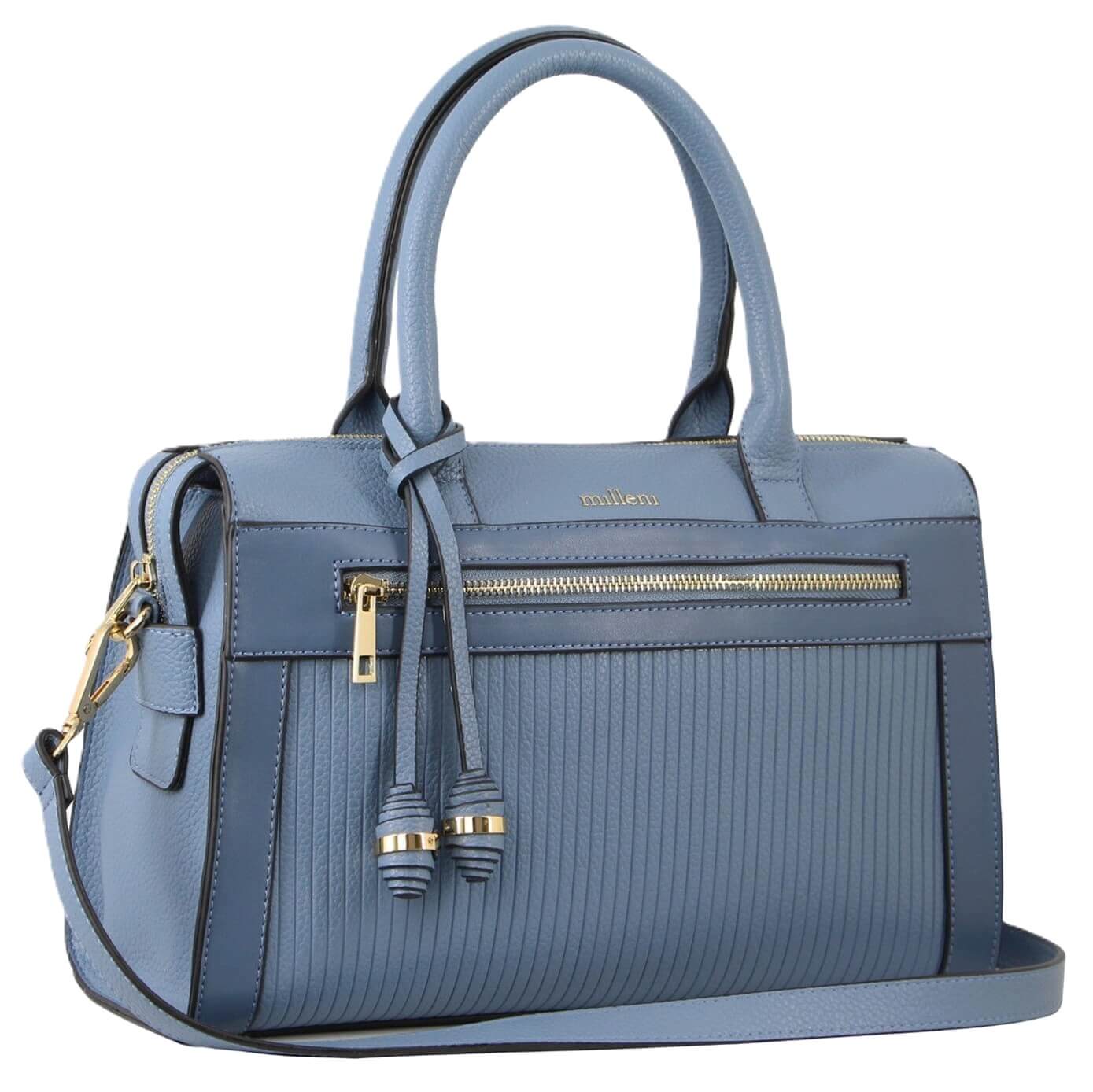 Milleni Ladies Fashion Tote Handbag with Shoulder Strap in Blue