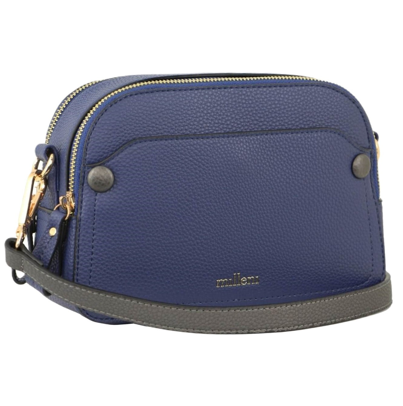 Milleni Ladies Double Zip Fashion Crossbody Clutch Bag in Navy