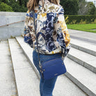 Milleni Ladies Double Zip Fashion Crossbody Clutch Bag in Navy