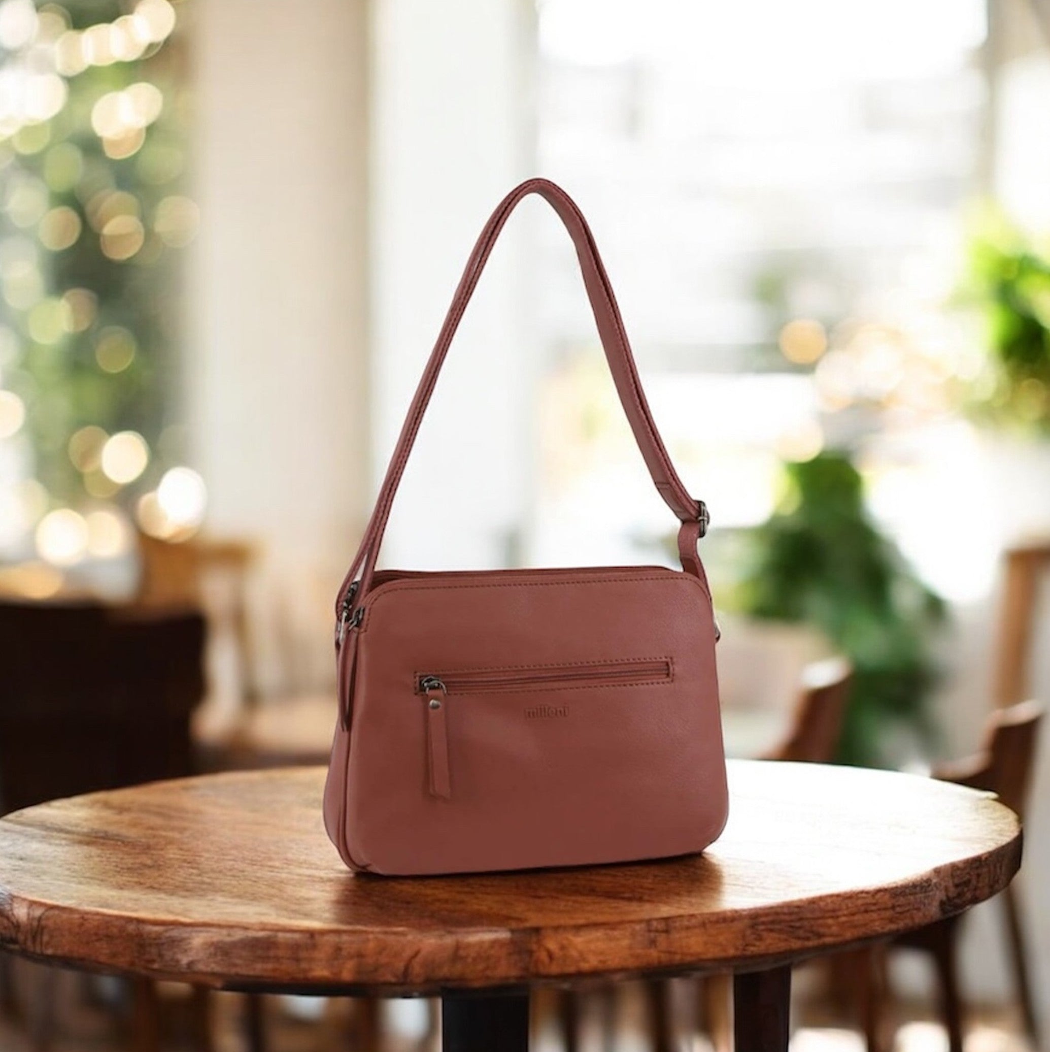 Milleni Ladies Casia Rose Nappa Leather Cross-Body Bag