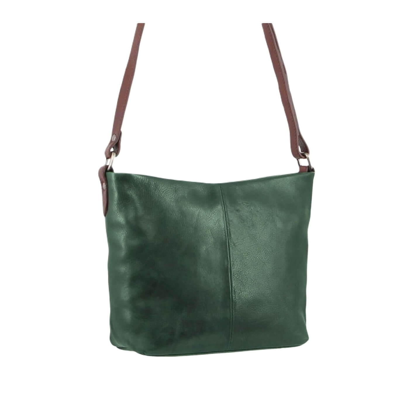 Milleni Ladies Nappa Leather Crossbody Bag in Emerald & Chestnut
