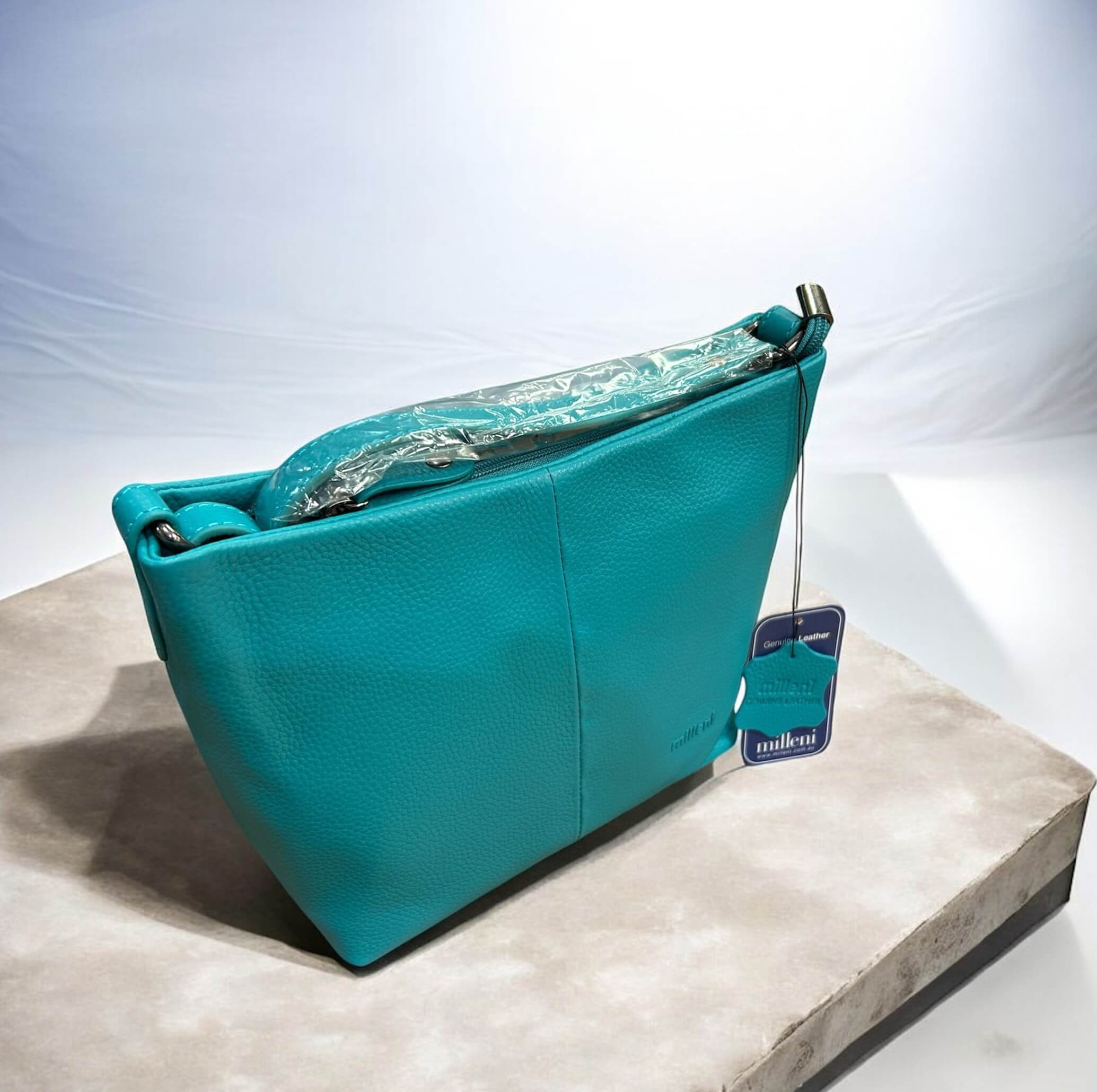 Milleni Ladies Nappa Leather Crossbody Bag in Turquoise