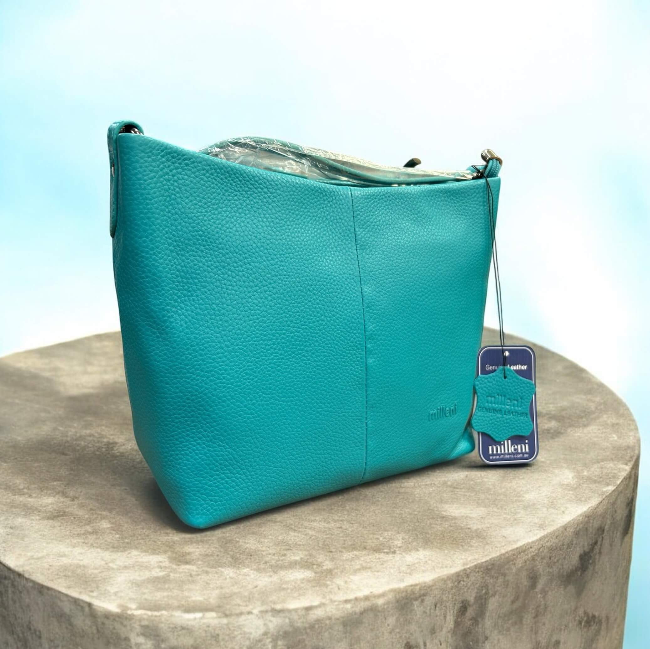 Milleni Ladies Nappa Leather Crossbody Bag in Turquoise