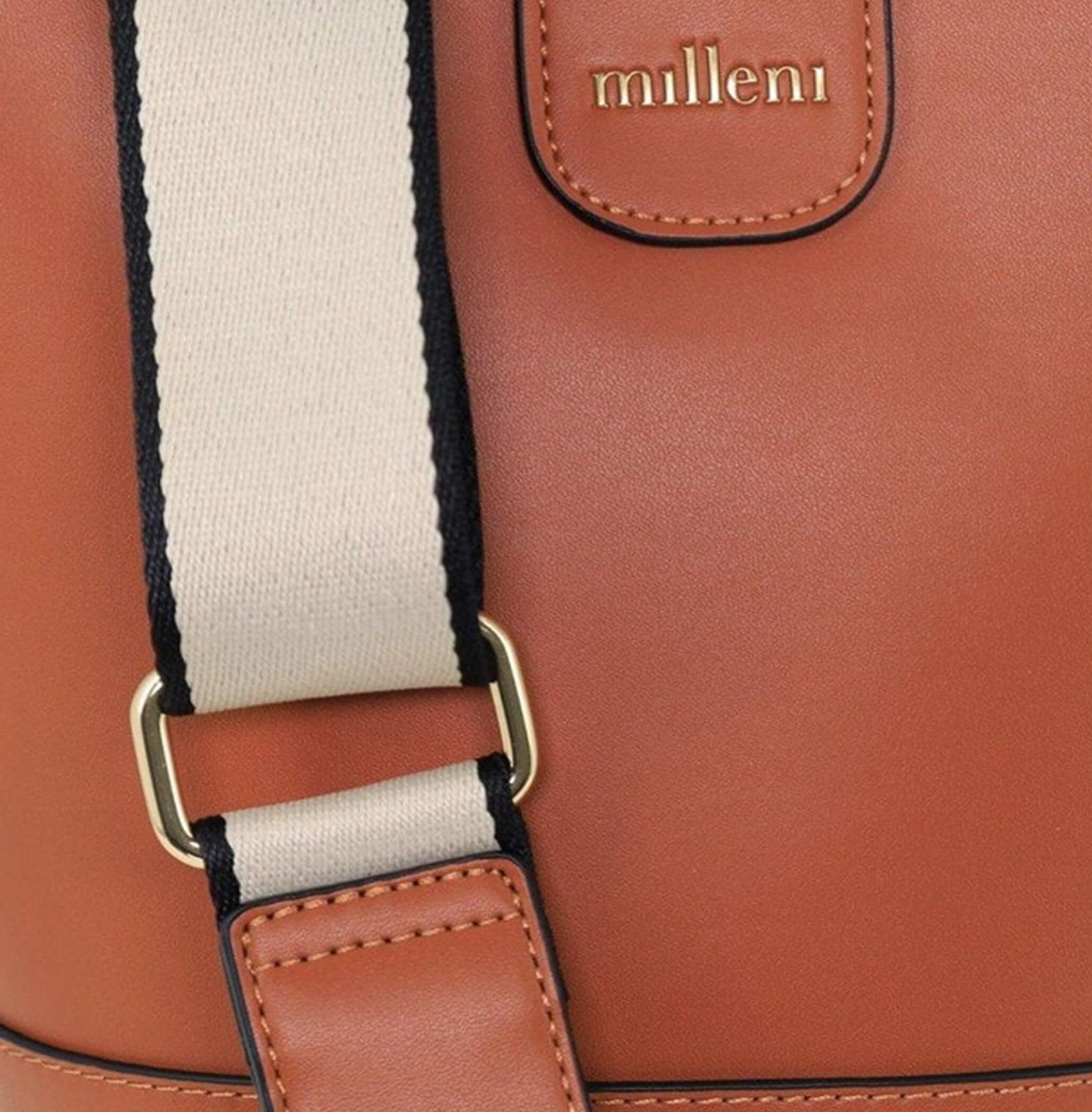 Milleni PV4033 Tan Ladies Vegan Leather Bucket Crossbody Bag 