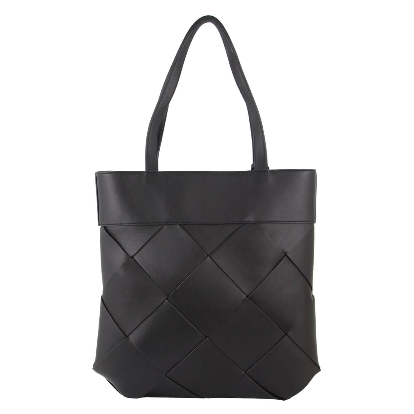 Milleni Ladies Woven Fashion Tote Handbag in Black