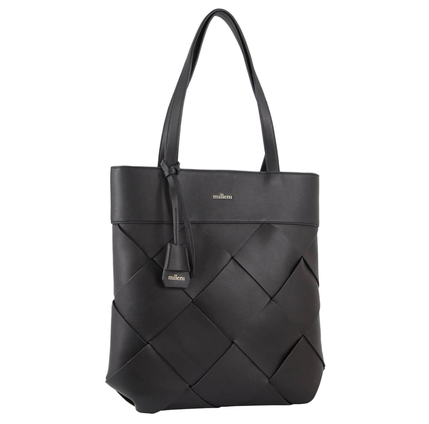Milleni Ladies Woven Fashion Tote Handbag in Black