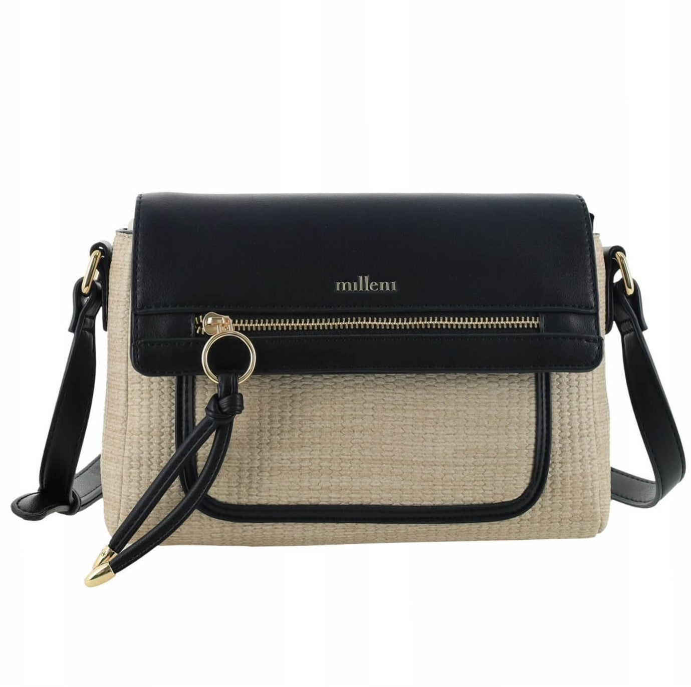 Milleni Ladies Fashion Flap-Over Crossbody Bag in Beige