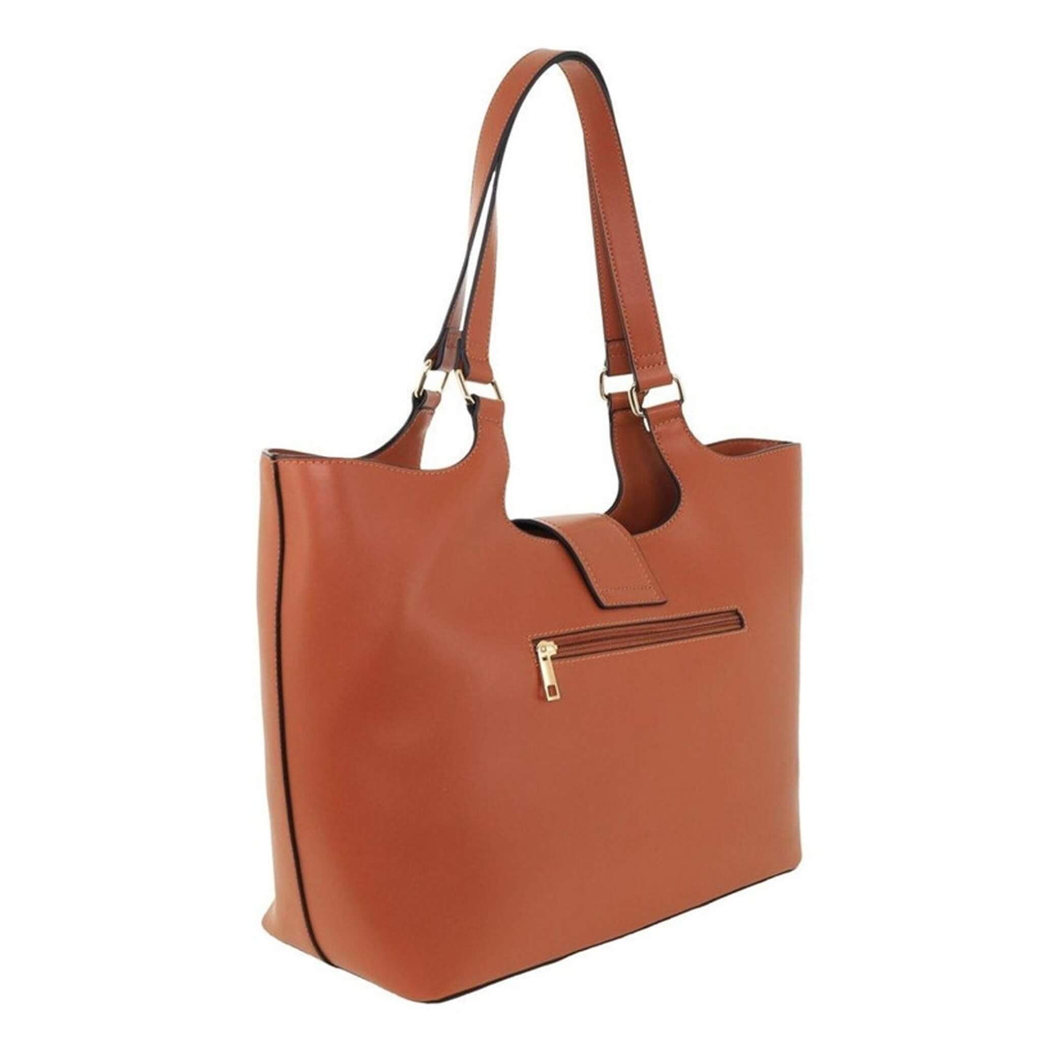 Milleni Ladies Vegan Leather Fashion Caryall Tote Bag in Tan