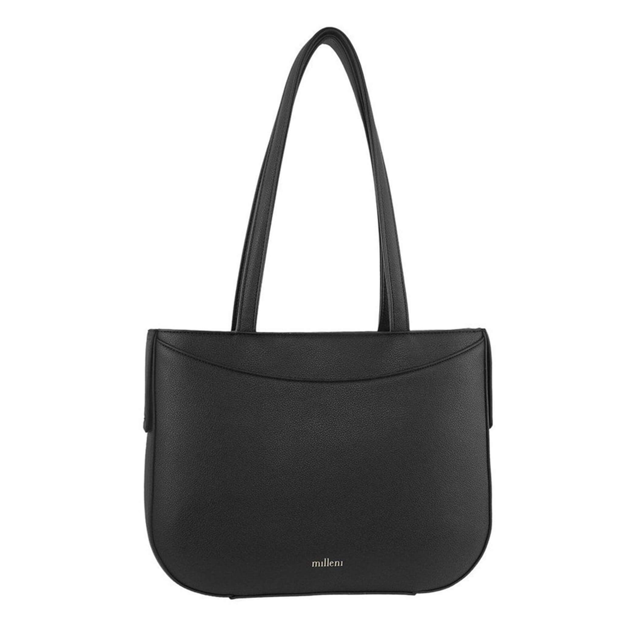 Milleni Ladies Vegan Leather Fashion Shoulder Tote Bag in Black