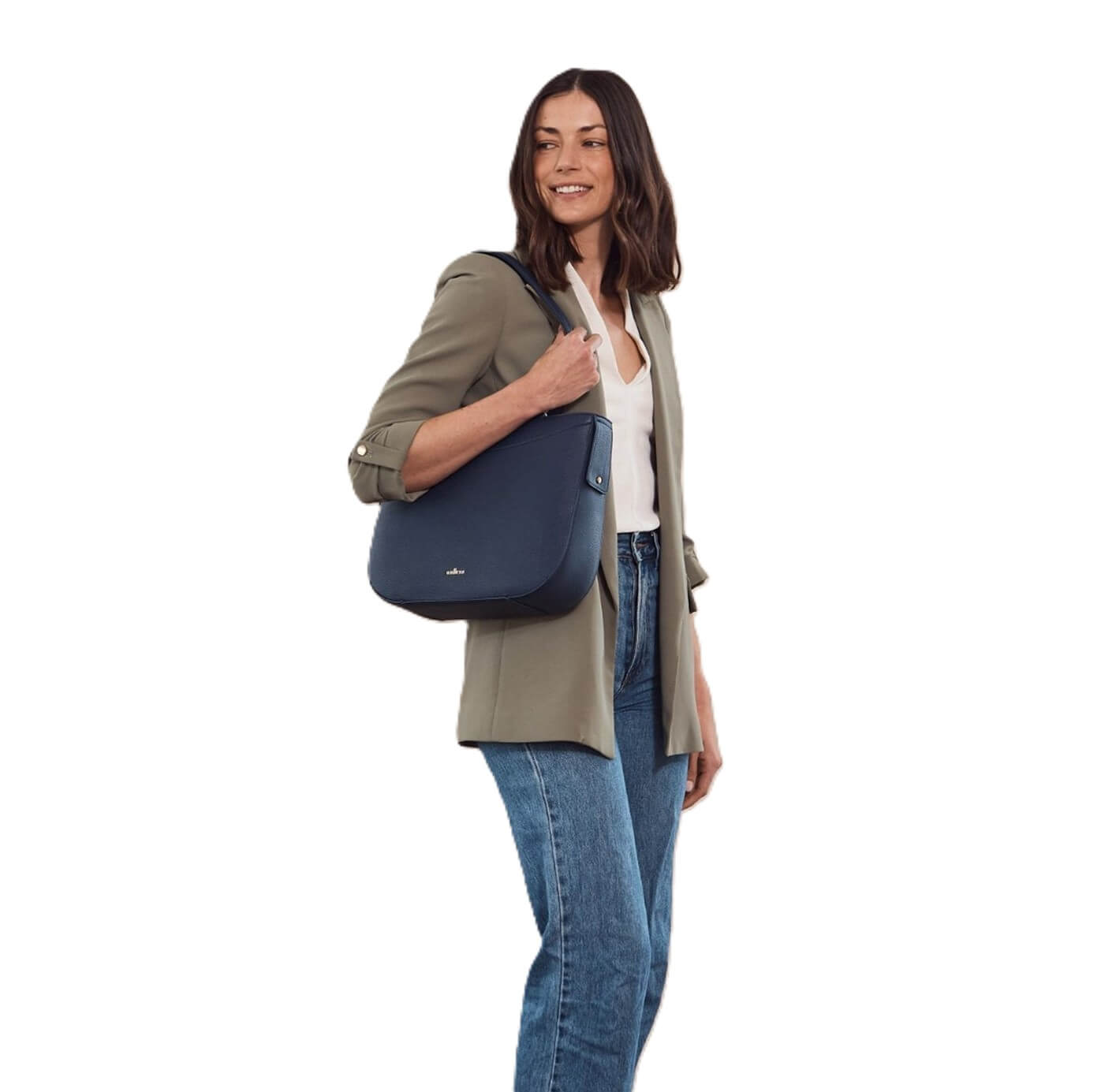 Milleni Ladies Vegan Leather Fashion Shoulder Tote Bag in Navy