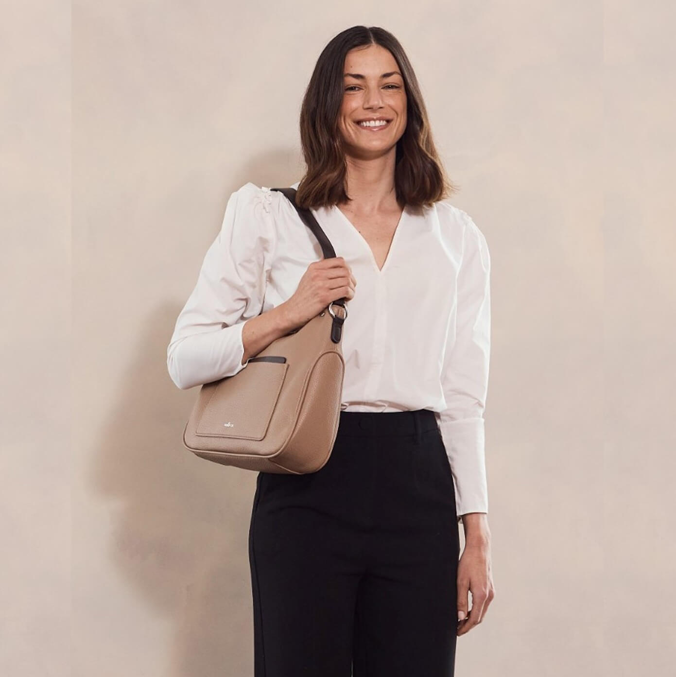 Milleni Ladies Vegan Leather Fashion Tote Bag in Stone