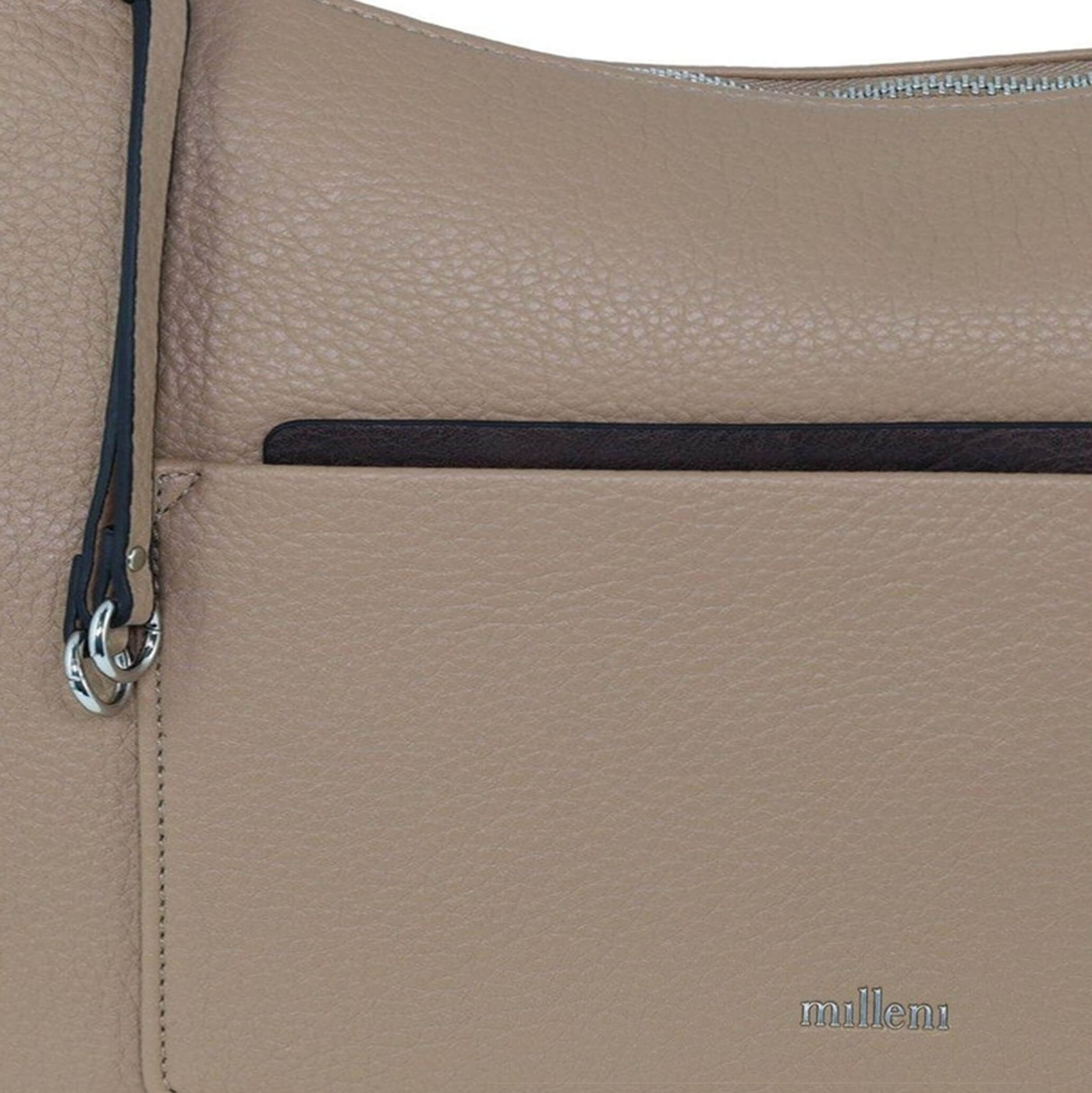 Milleni Ladies Vegan Leather Fashion Tote Bag in Stone