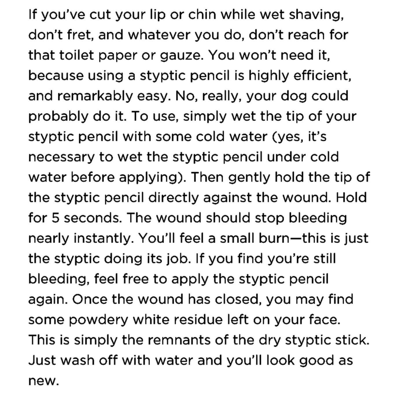 Hemostatic Pencil for Cuts and Nicks after Shaving