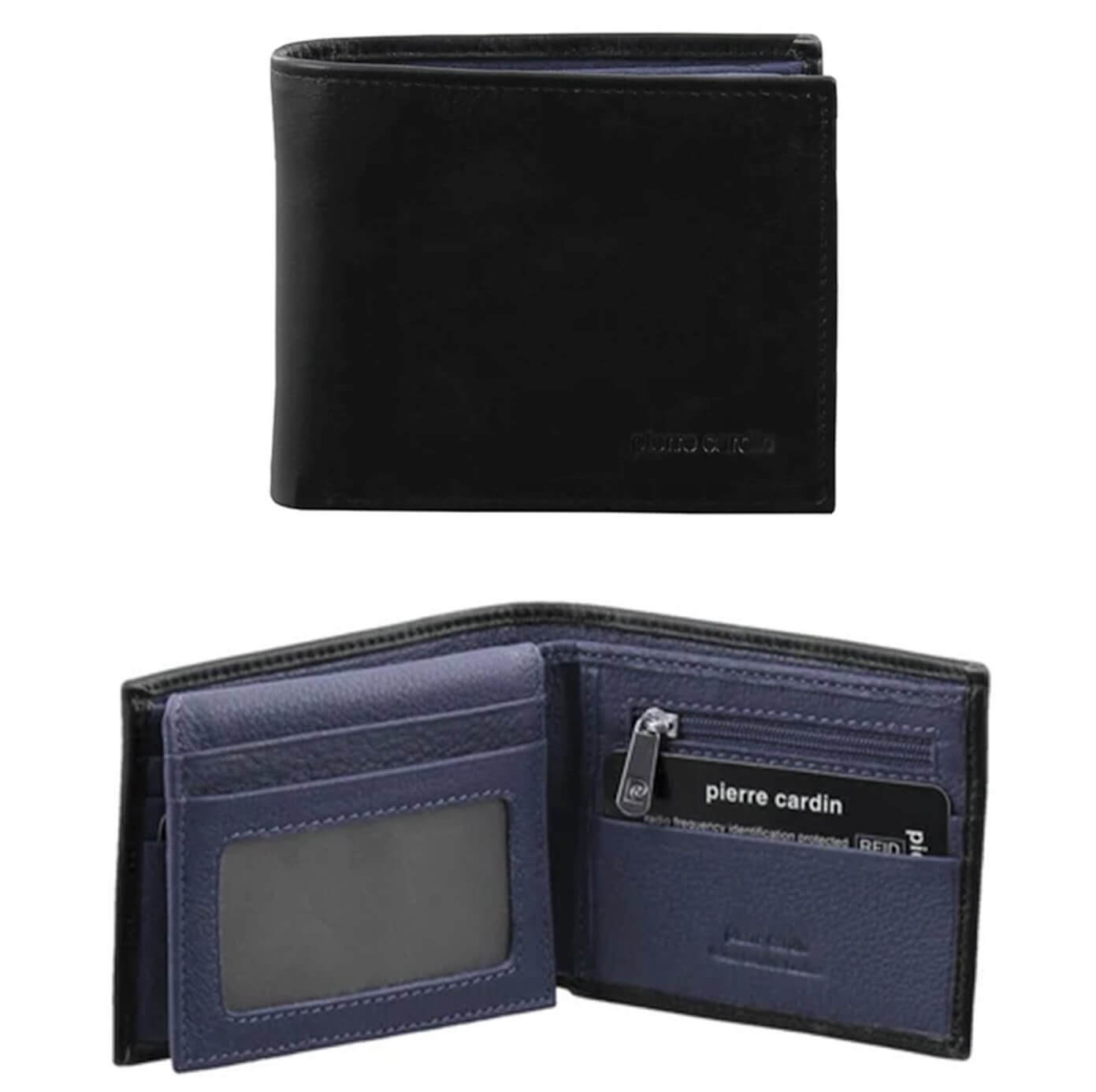 Pierre Cardin PC2630 Italian Leather Two Tone Bi-Fold Wallet/Blk-Navy