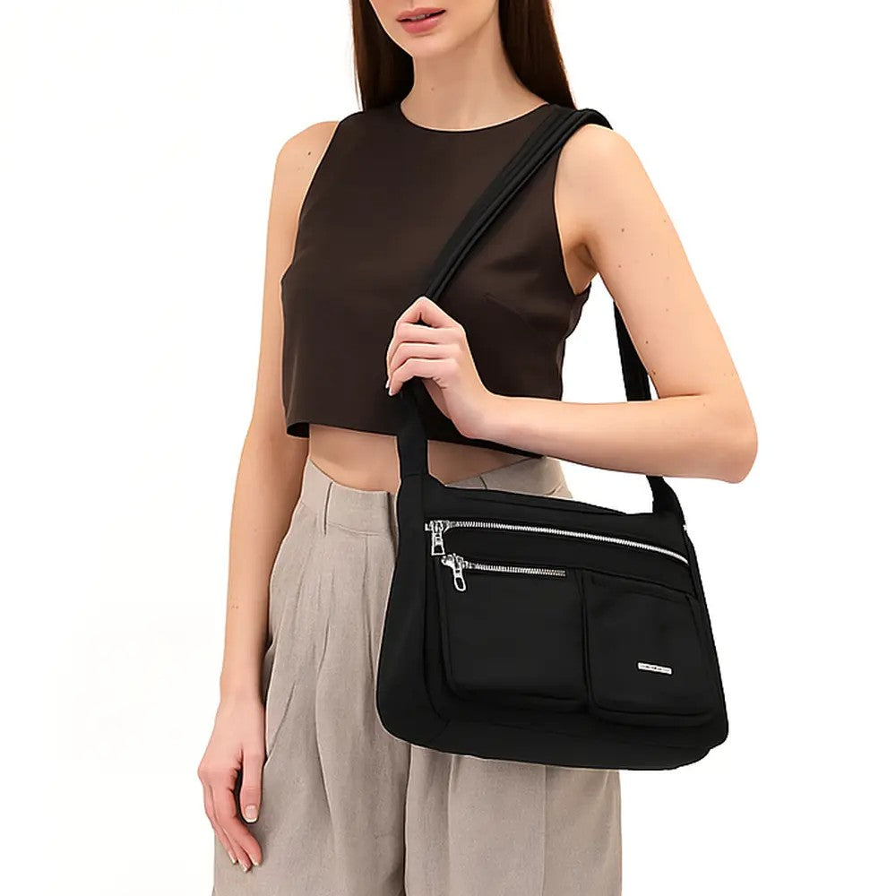 Pierre Cardin Ladies Nylon Anti-Theft RFID Crossbody Bag in Black